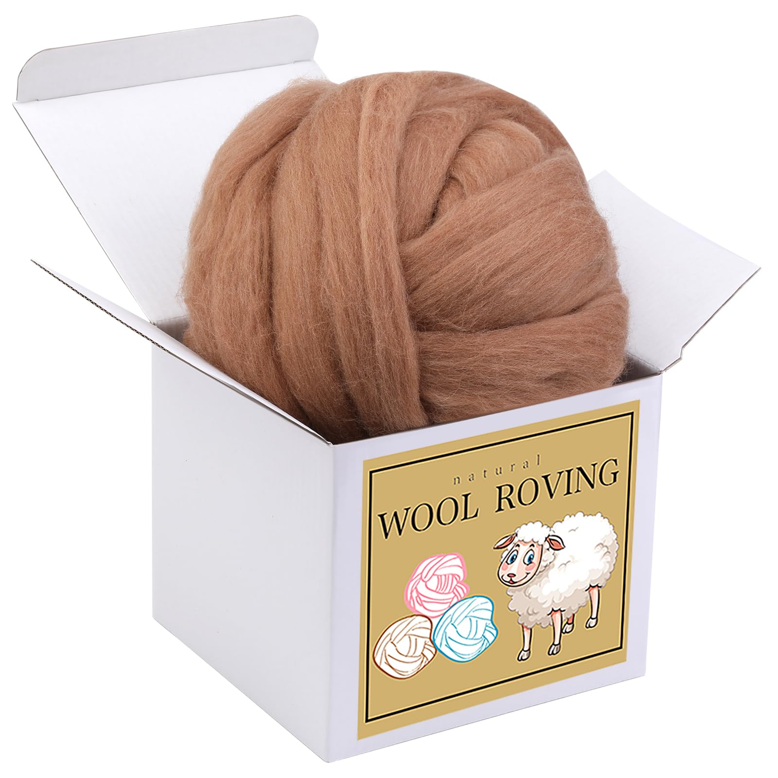 Wełniane rowingi luzem – 250 g, gruba przędza wełniana, do filcowania igłowanego, miękka wełna filcowa, do ręcznego wirowania, filcowania, mieszania, tkania i rękodzieła, kawowy brąz