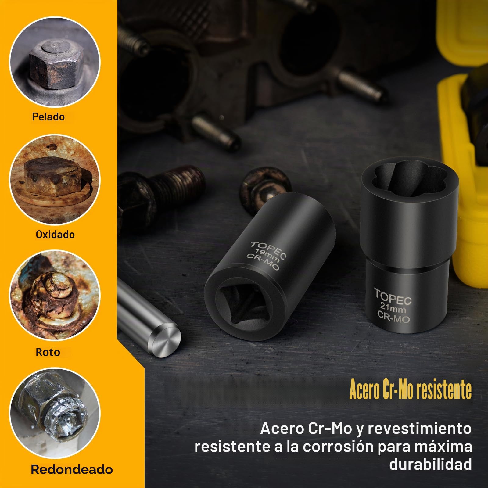 Juego de 5 extractores de tuercas de lengüeta, kit de extracción de bloqueo de rueda de transmisión de 1/2 pulgada, removedor de tuercas de llanta peladas de 17-22 mm, herramienta de extracción de
