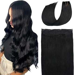SURNEL Wire Hair Extensions Jet Black 18 Inch Invisible Fish Line Hair Extensions Real Human Hair Natural Straight Secret Extensions 80g(18,1)