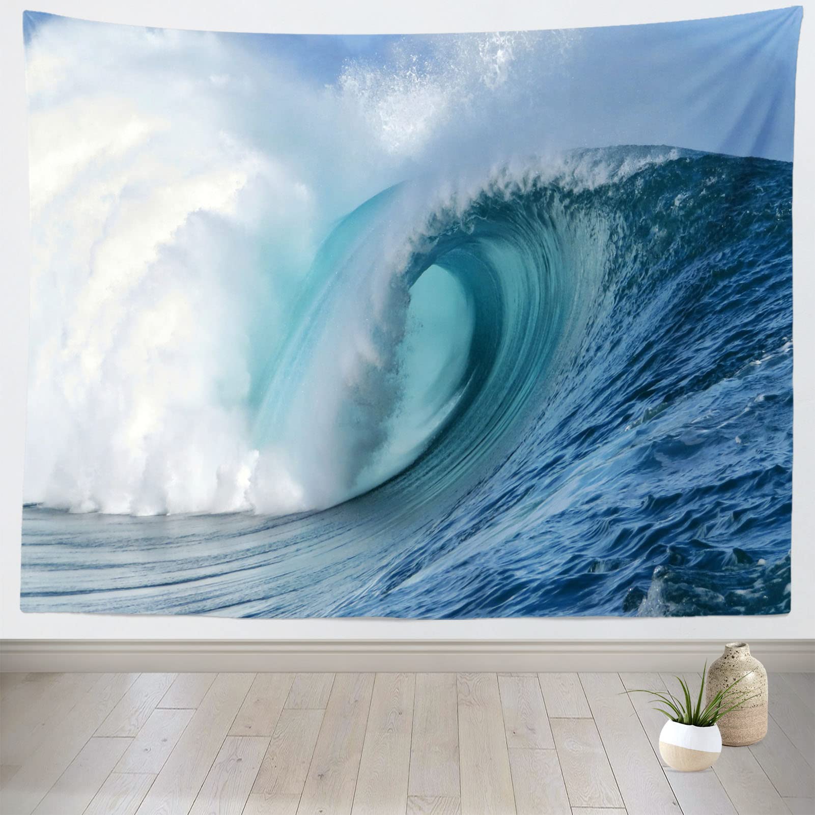 CORFOTOFabric Ocean Wave Tapestry Wall Hanging Blue Huge Waves Tapestry for Party Decorations Surfing Barrel Wave Wall Tapestry for Bedroom Aesthetic Living Room College Dorm Decor 60x50 in