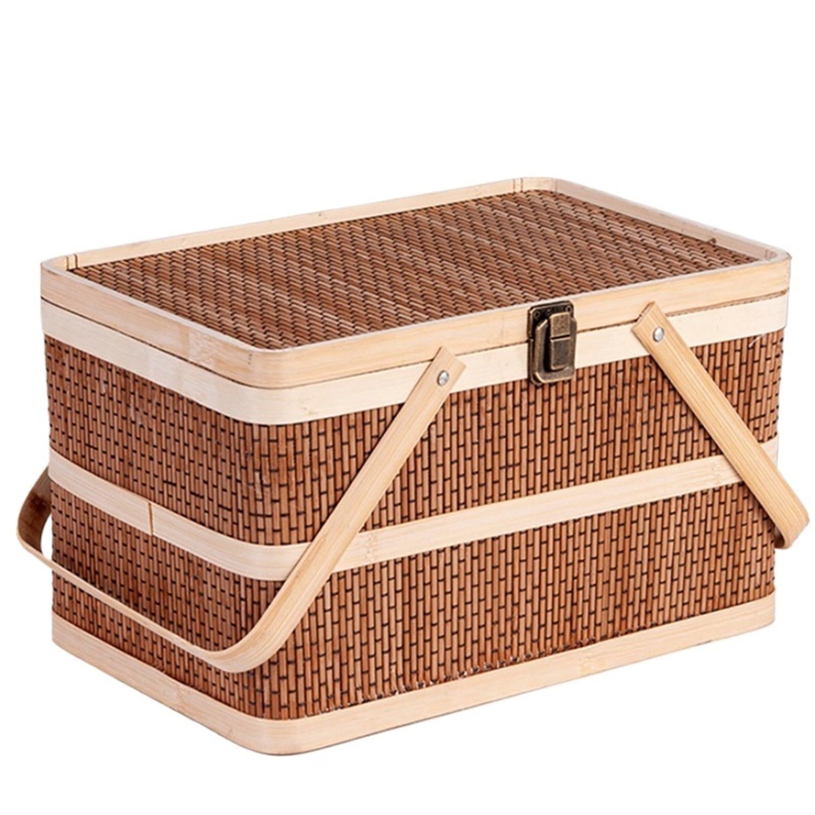 Woven Baskets Portable Picnic Fruits Holder Lid Bread Zongzi Organizer Easy Install To Use