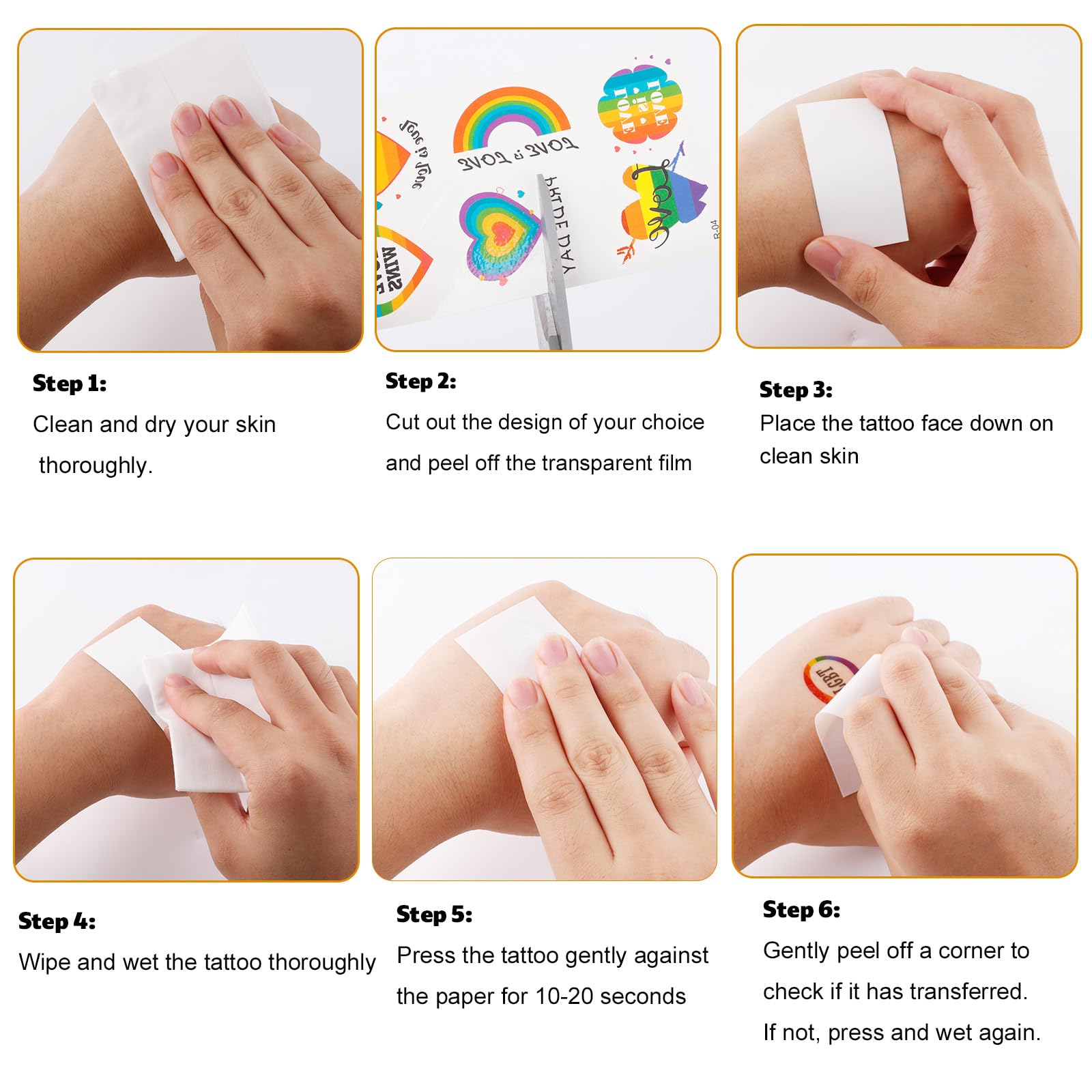 BOXOB 7 Arkuszy Pride Rainbow Temporary Tattoos, Naklejki LGBTQ Tattoos z Tęczową Flagą Love Heart Patterns na Parady Gay Pride Month Festiwale Upominki na Przyjęcia