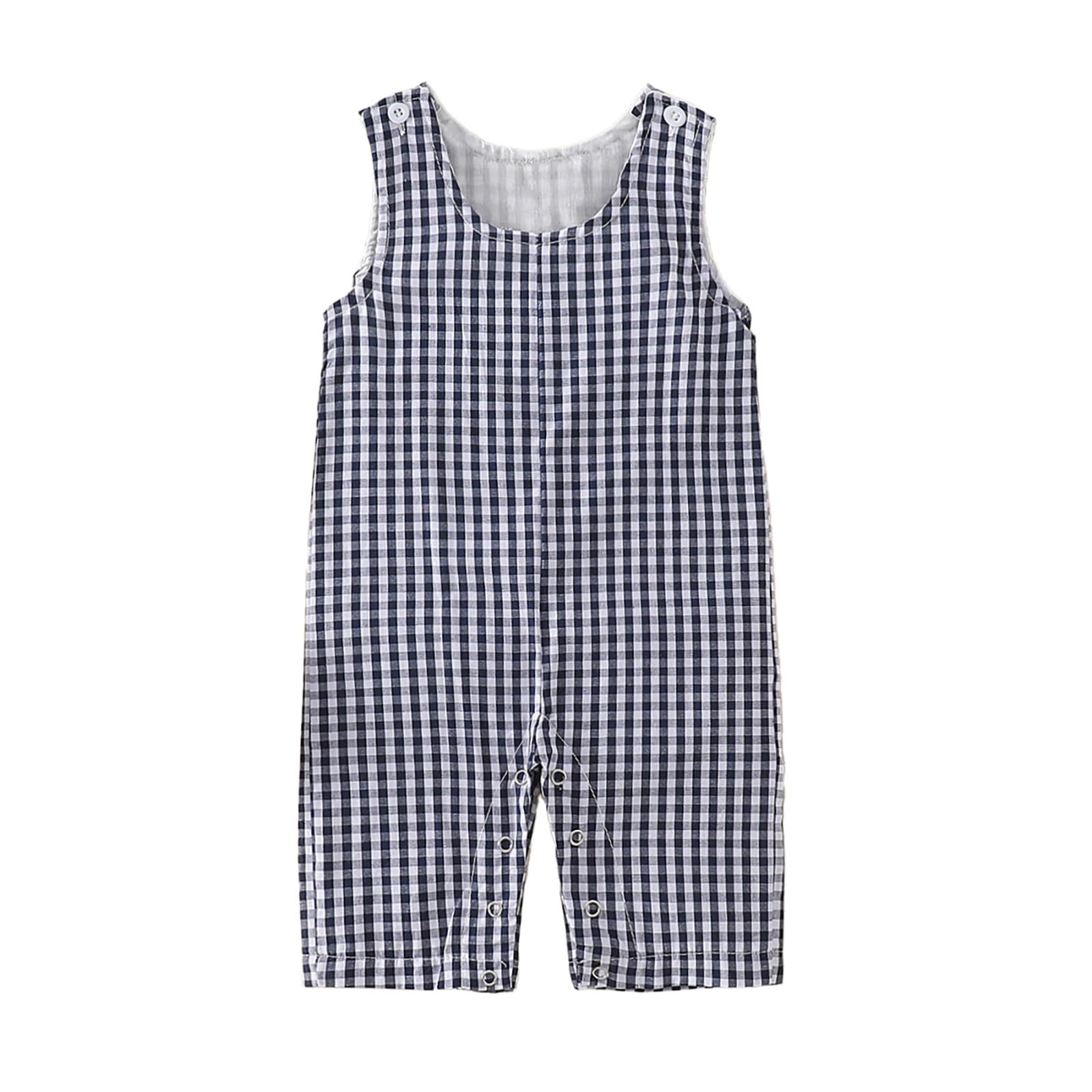 Douhoow Baby Summer Clothes Baby Boy Girl Romper Jumpsuit Plaid Baby Short Legs Overalls Unisex Toddler Outfits (Navy Blue, 6-12 Months)