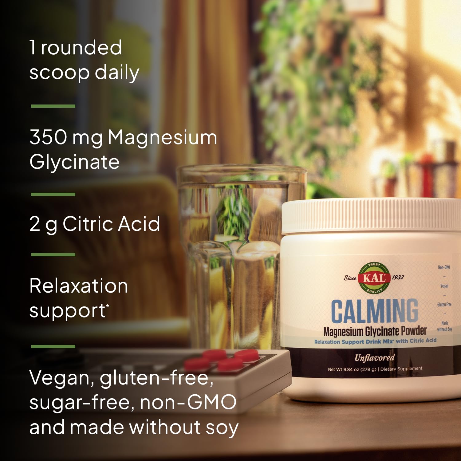 Kal Calming Magnesium Glycinate Powder - Unflavored 9.84 oz Powder — Amazon image 4