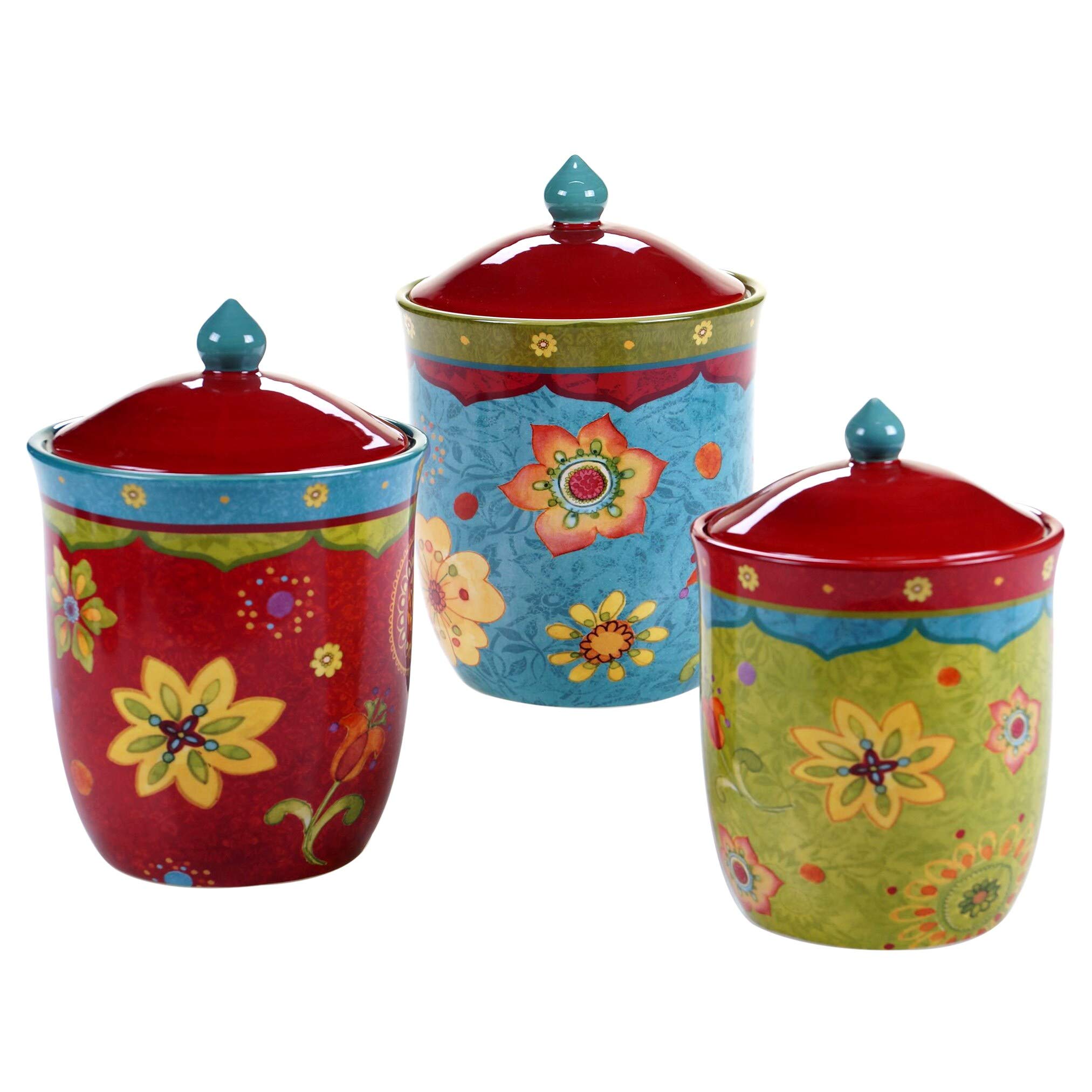 Amazon.com: Misc Sunset Canisters (Set of 3) Blue Green Red Floral