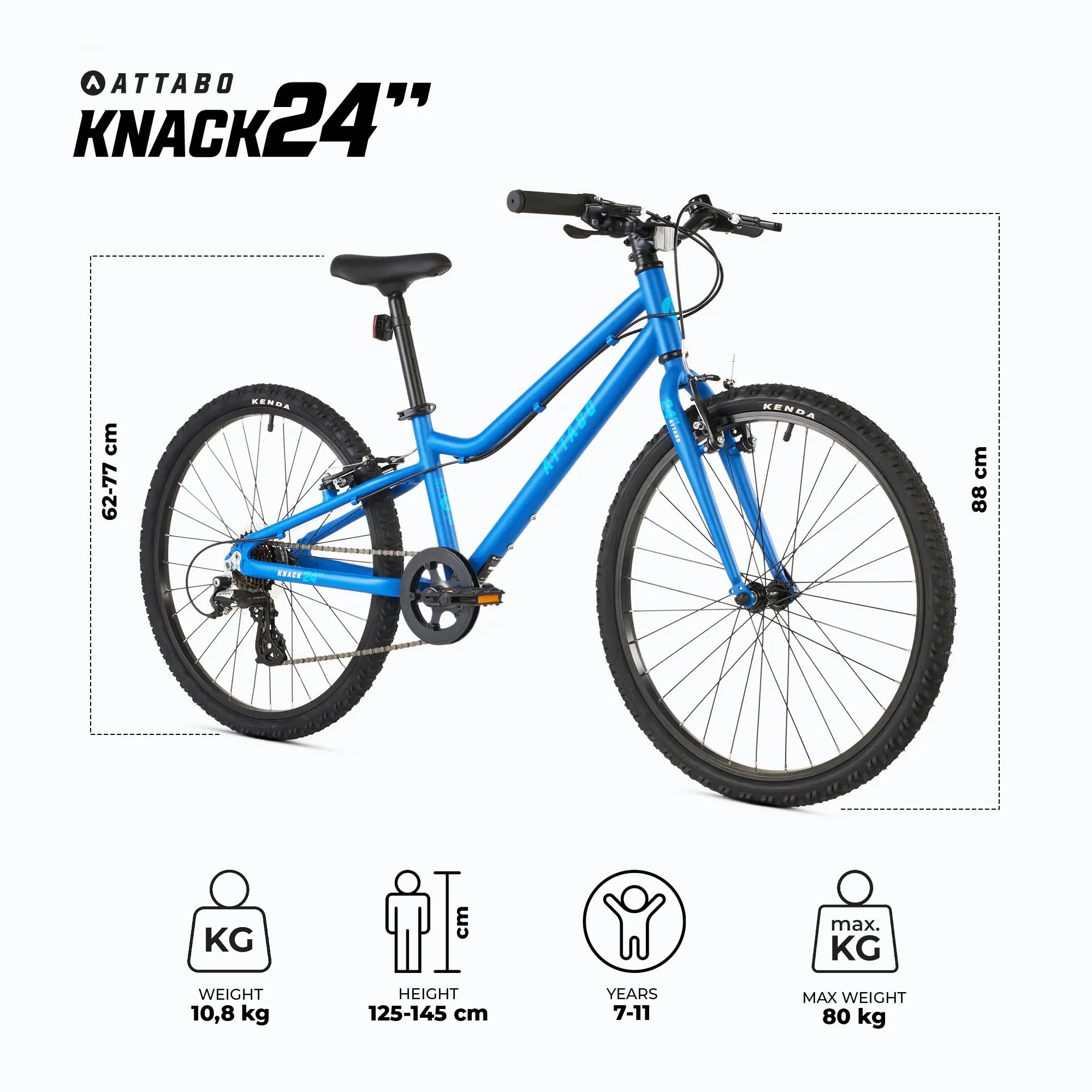 ATTABO Leichtes Fahrrad für Alltag und Touren – Jugendfahrrad – Aluminium – 24 Zoll Blau – Für Jungen und Mädchen
