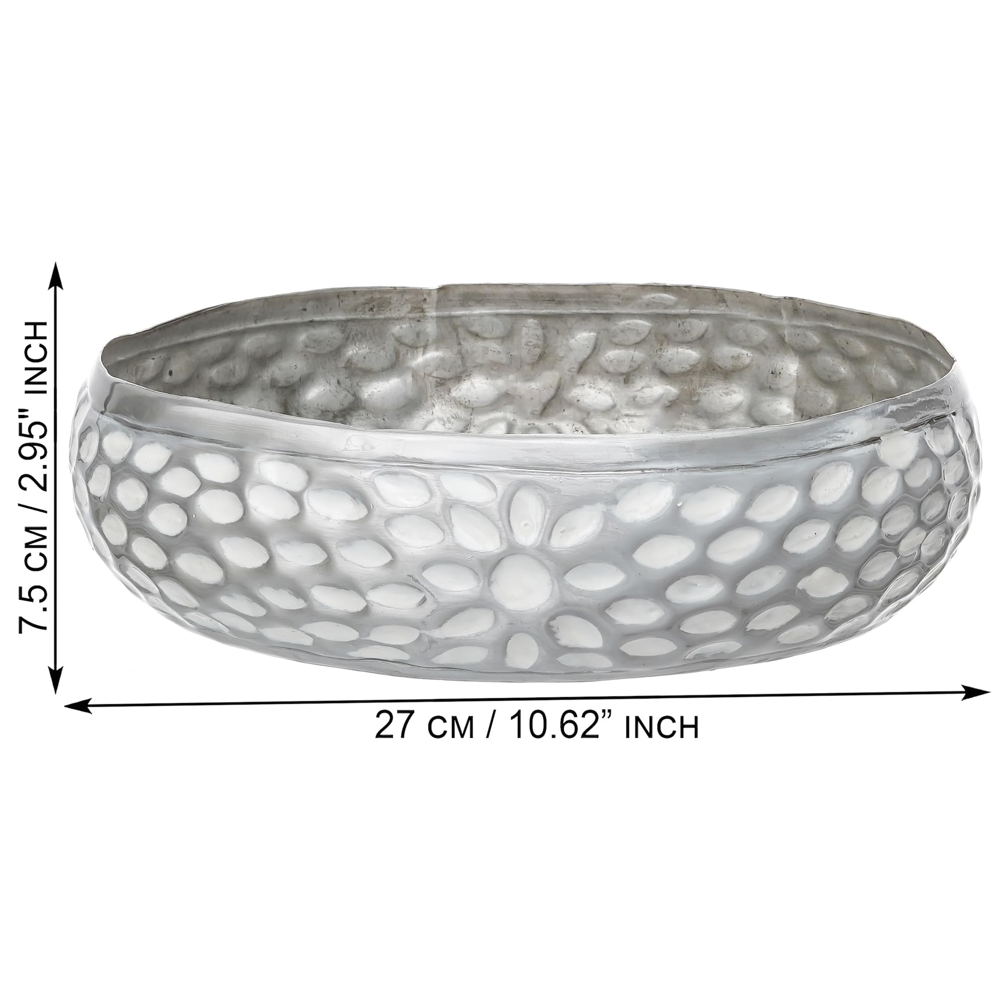 eCraftIndia Silver Metal Urli Bowl for Home Decoration Office Tv Unit Kitchen Showpiece for Good Luck | Urli for Floating Candles Flowers for Pooja Room Entryway Living Room Diwali Gift 2