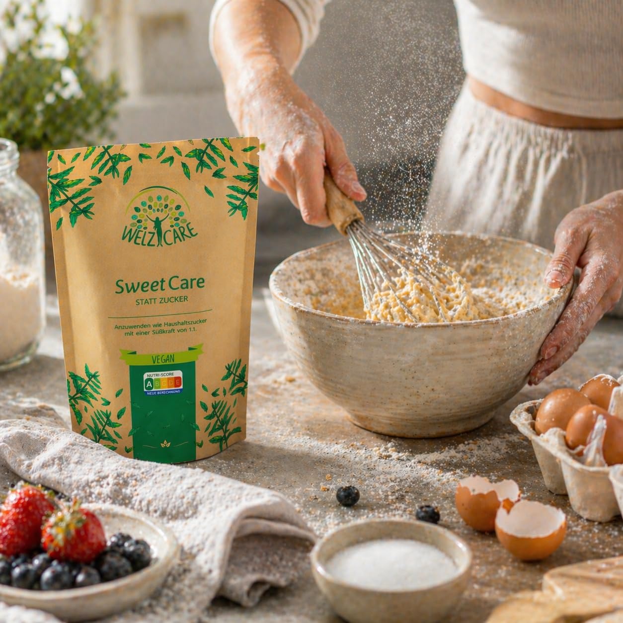 SweetCare statt Kristallzucker – Zuckerersatz – Vegan – mit Erythritol und Stevia – Made in EU - 1 x 1Kg