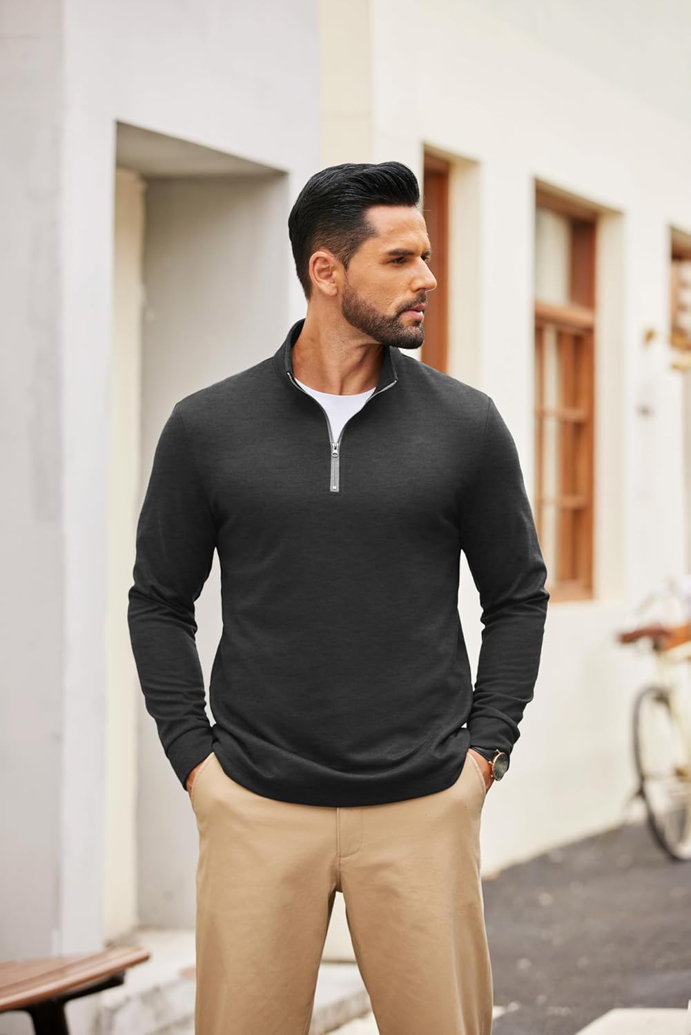 COOFANDY Men's Quarter Zip Pullover Mock Neck Quilted Sweatshirt Fleece Lightweight Casual Zipper Golf Shirts - Image 7