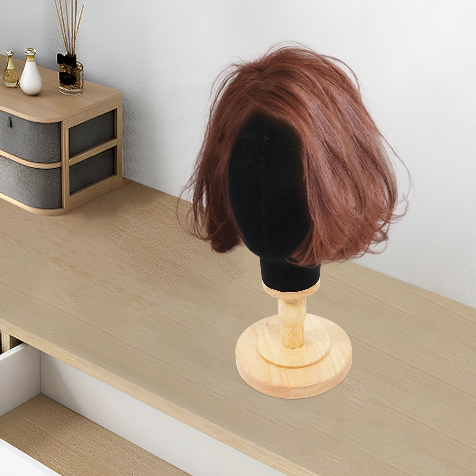 Testa per parrucca da tavolo con base rotonda stabile (16 cm di diametro) | Manichino per parrucche, 40 cm, supporto rimovibile salvaspazio, per parrucchiere, collezione di parrucchieri, fai da te