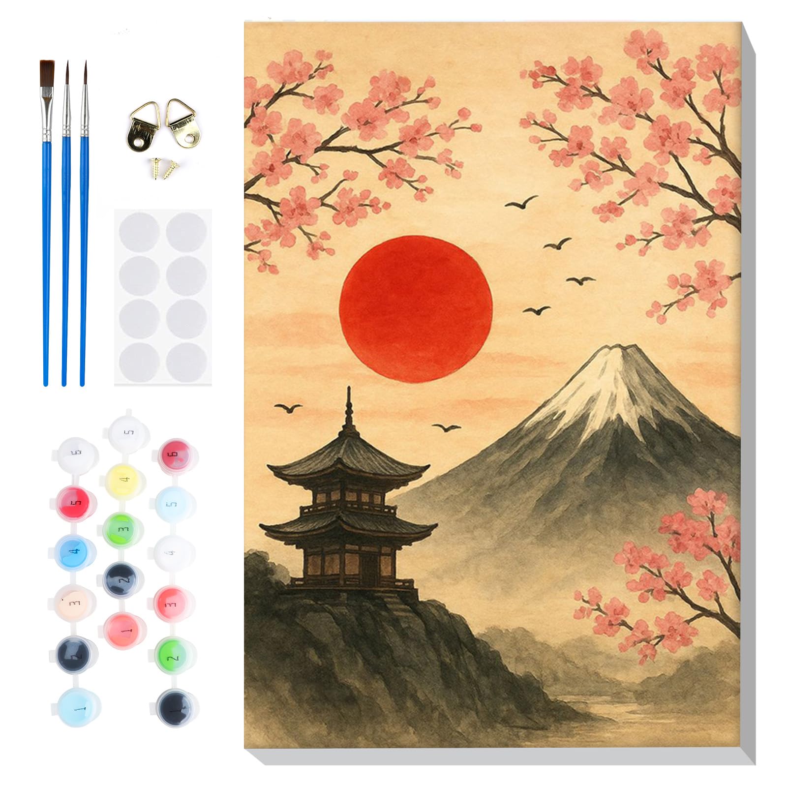 Lxmsja Paint by Numbers Sunset for Adults Beginners with Frame, Painting by Numbers Cherry Blossoms on Canvas, DIY Acrylic Kitten Painting Art and Crafts Kit Gifts for Home Wall Decor, 8x12in