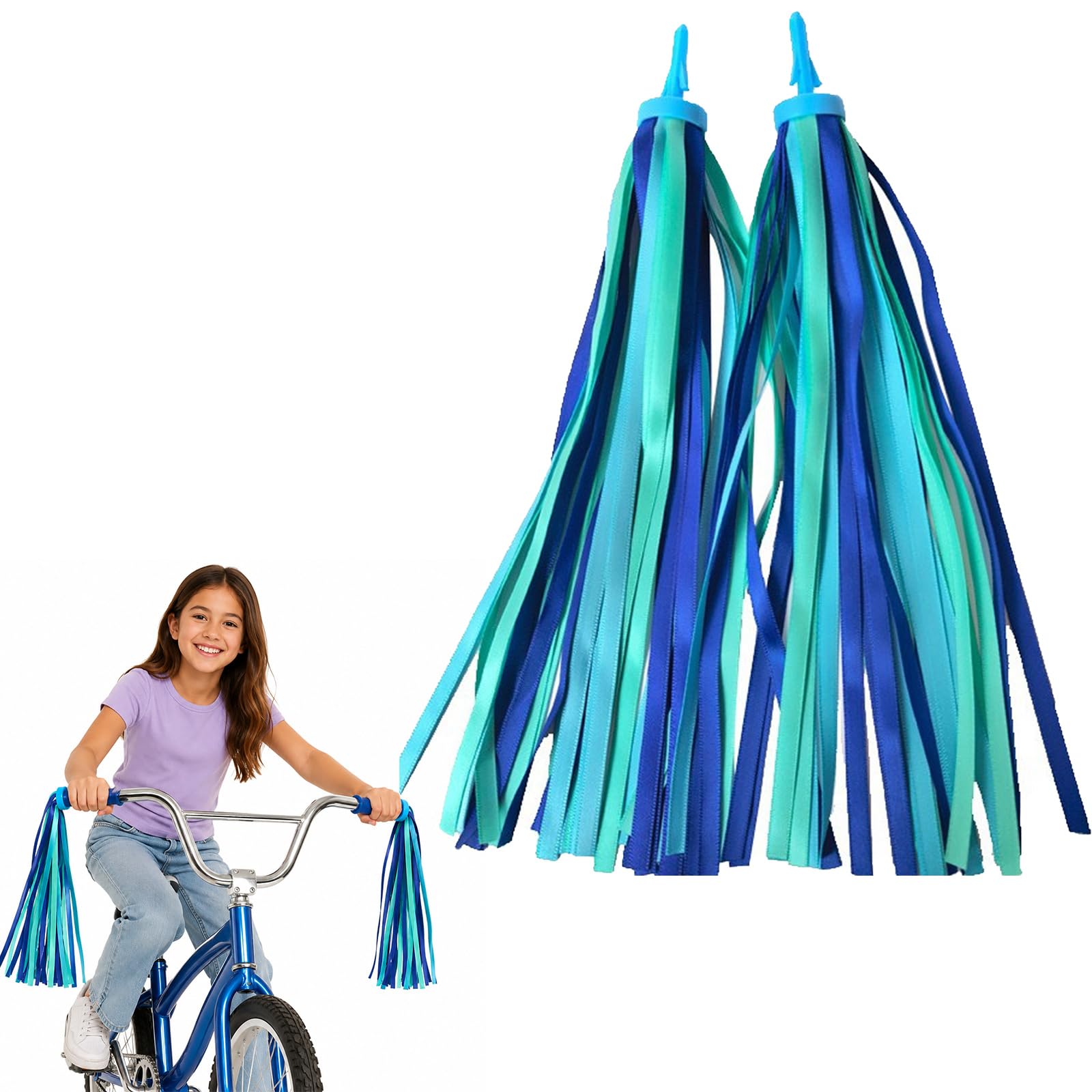 RubyTint Bike Handlebar Streamers, Teal Blue PVC Polyester Tassels, 10 mm