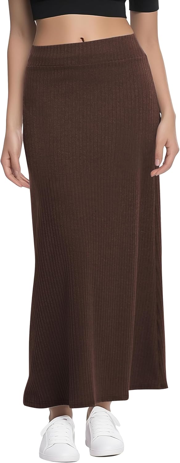 Urban CoCo Women's High Waist A-Line Maxi Skirt Comfy Ribbed Knit Long Skirt - Image 3