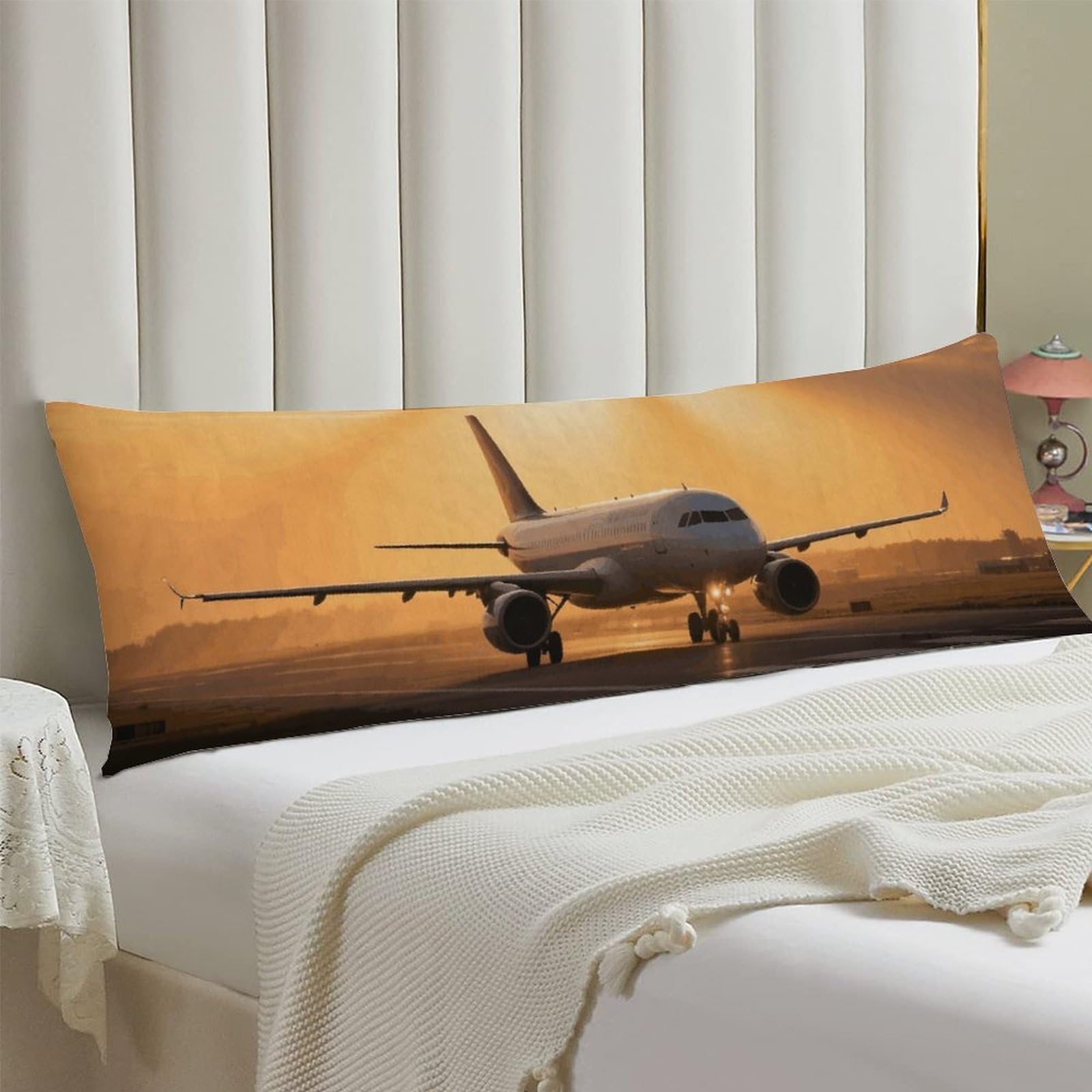 Body Pillow Cover 20x54 Long Pillow Case with Invisible Zipper Breathable Microfiber Airplane at Sunset Pillowcase Soft Cozy Protector for Bedroom Couch Sofa Bed Home Decor All Seasons
