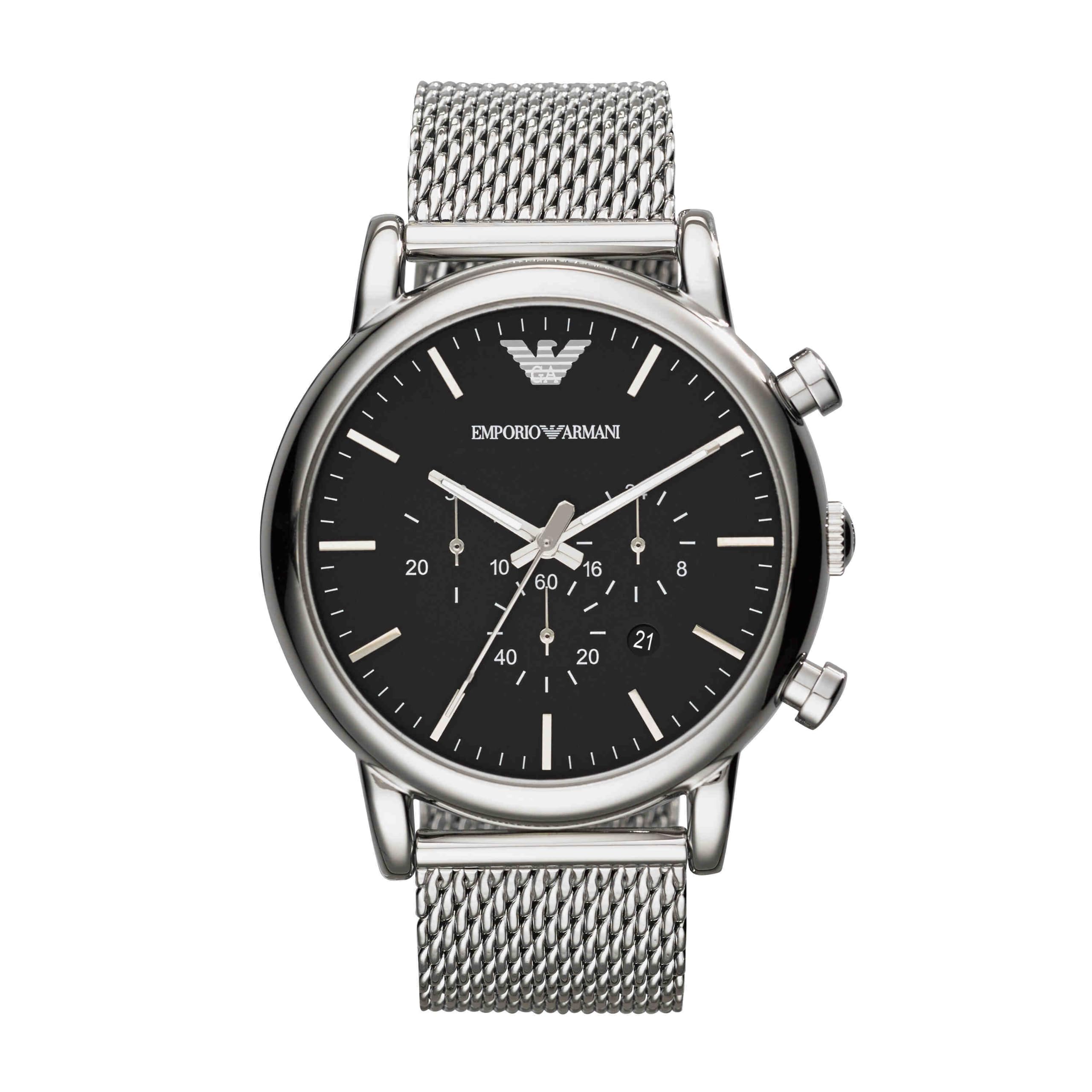 Emporio Armani Zegarek dla mężczyzn, kwarcowy mechanizm chronografu i koperta 46 mm z paskiem ze stali nierdzewnej