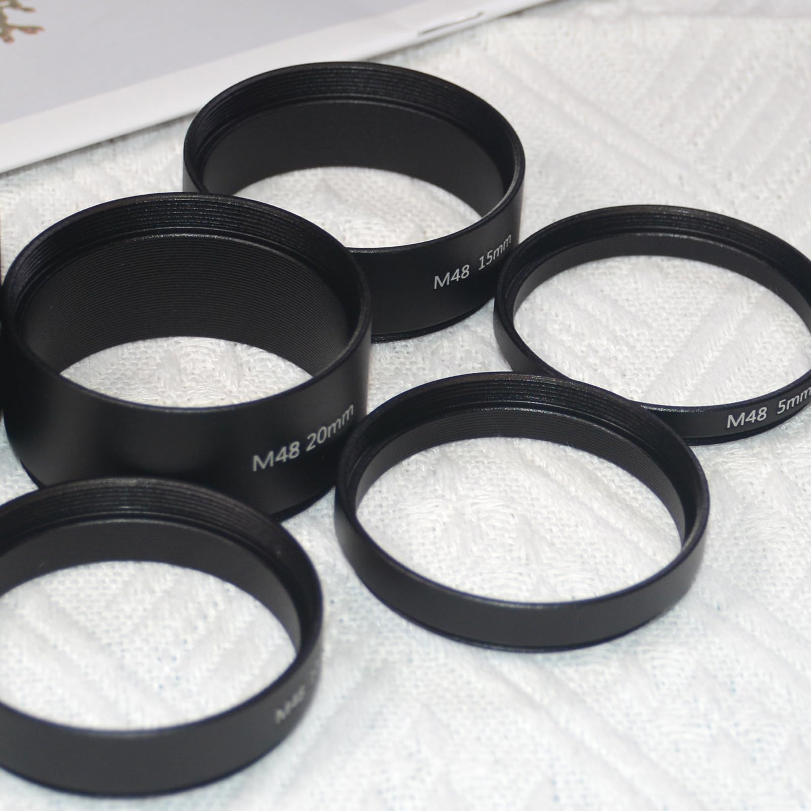 8 Stück M48 x 0,75 Teleskop-Verlängerungsrohr-Set, T2-Verlängerungsrohr-Set, Länge 3 mm, 5 mm, 7 mm, 10 mm, 12 mm, 15 mm, 20 mm, 30 mm, ausziehbar für astronomische Teleskop-Fotografie
