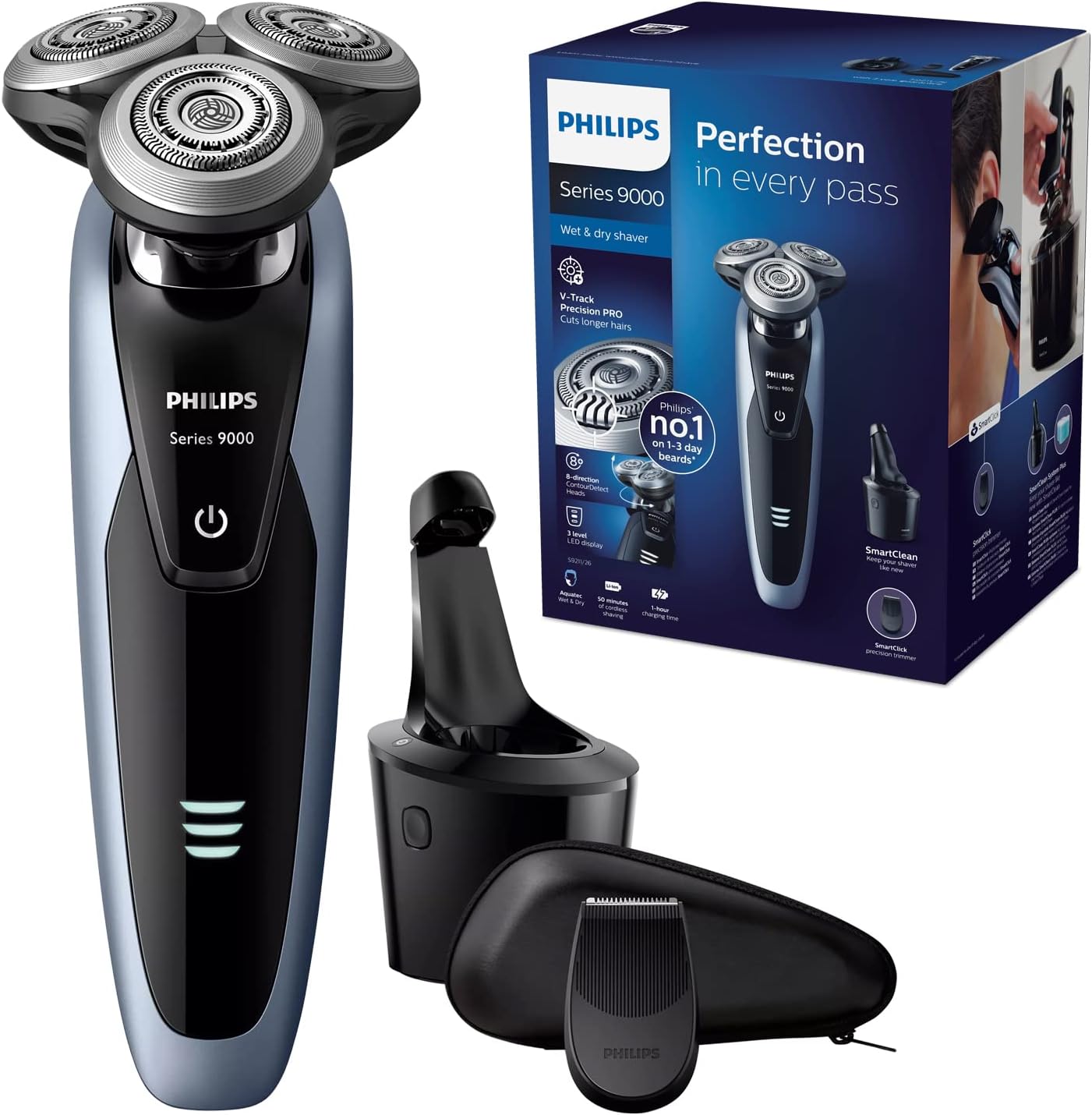 Philips Shaver series 9000 wet and dry electric shaver with SmartClean SystemPLUS and Aquatec