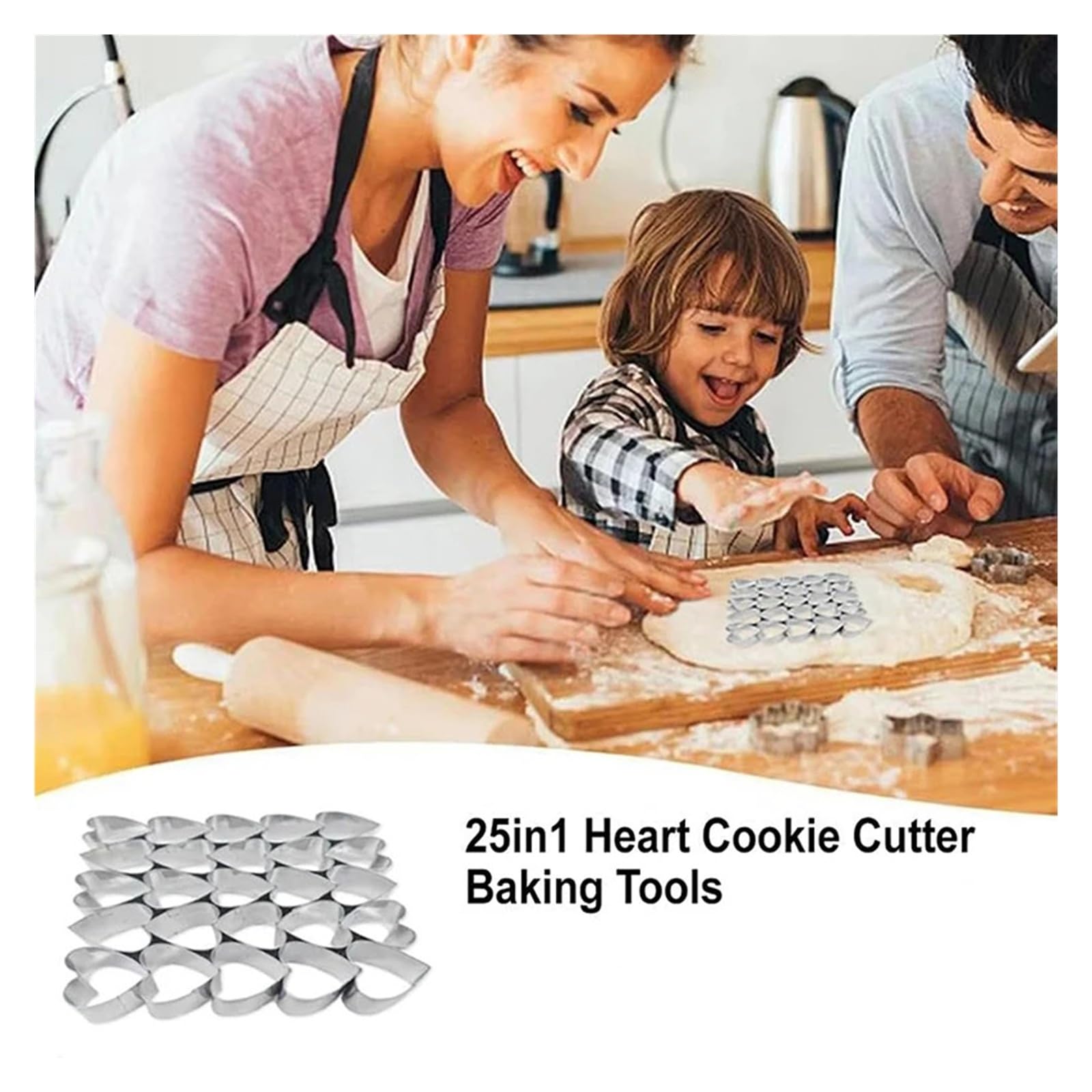 Emporte-pièces en forme de cœur, 25 cavités, petit emporte-pièce en forme de cœur, for la saint-valentin, moules à biscuits de mariage for la cuisson de mini biscuits en acier inoxydable