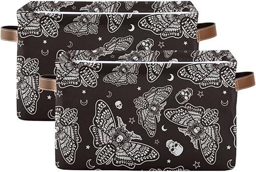 ALAZA Cesta de almacenamiento negra con diseño de calavera y mariposa para estantes para organizar el armario, estante del cuarto del bebé, juguetes