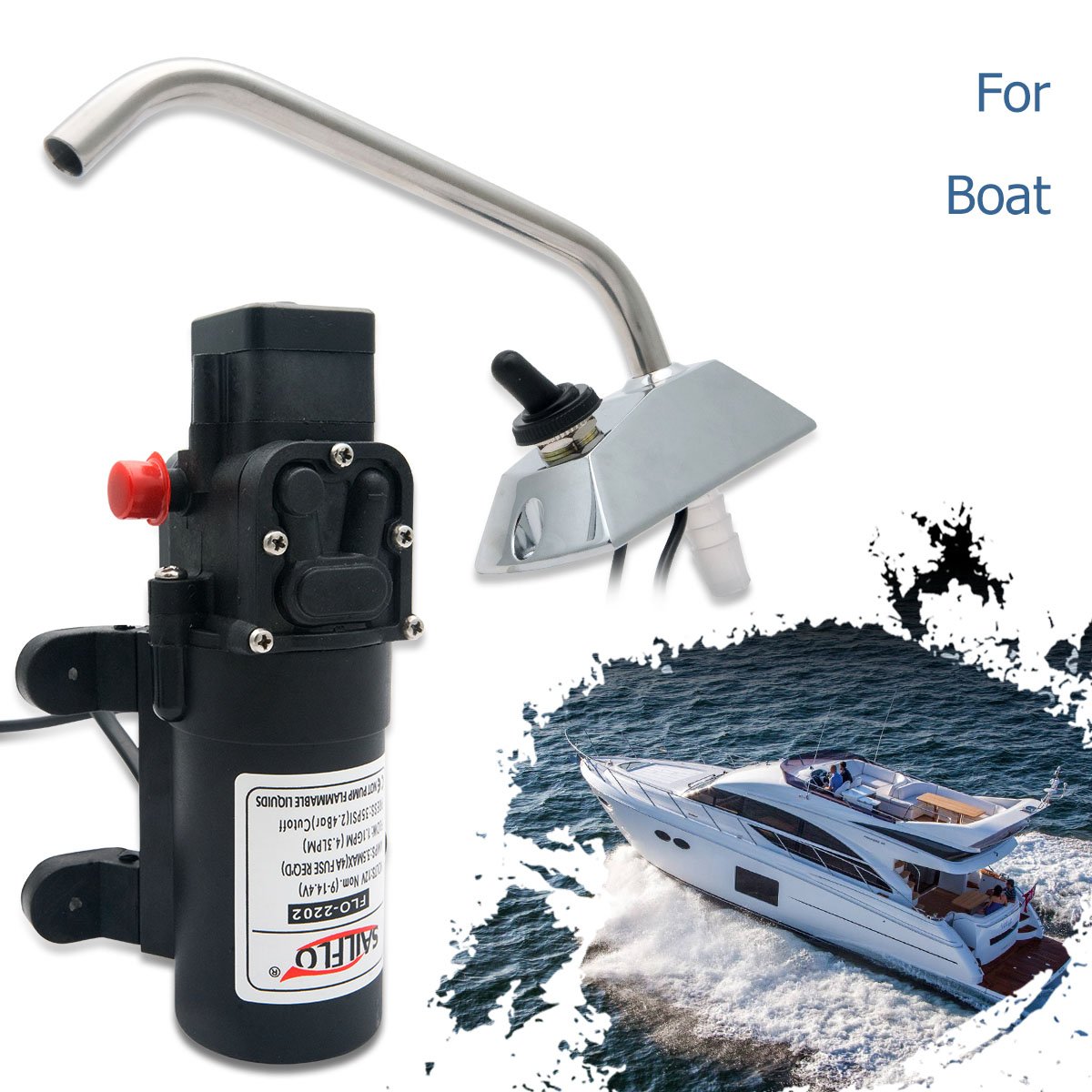 Pompa acqua per camper, pompa elettrica per cucina a membrana micro autoadescante ad alta pressione Maso 12V e rubinetto girevole a 360 ° / rubinetto per camper/roulotte