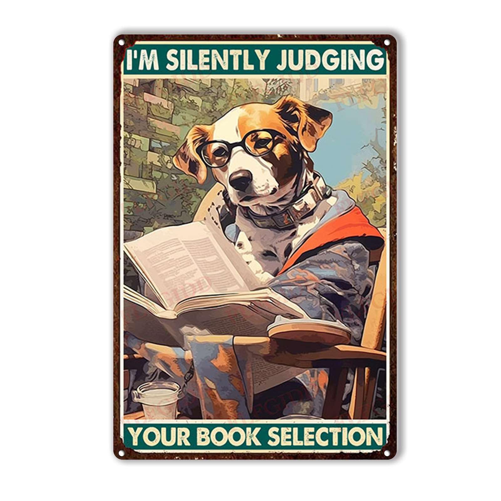 Anceky Funny Metal Sign I'M Silently Judging Your Book Selection Signs Retro Tin Sign Wall Decor for Garage Kitchen Home Bar Cafe 12×8 Inch