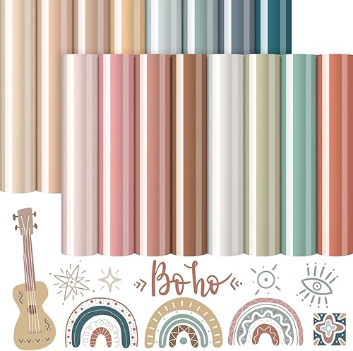Whaline 16 hojas de vinilo de transferencia de calor de colores surtidos coloridos para planchar en vinilo multicolor impreso HTV vinilo adhesivo