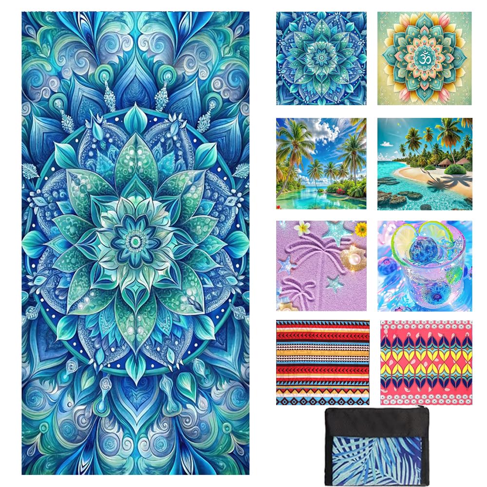 JAODFK Microfibre Beach Towel 71"X32" Quick Dry Lightweight Mandala Sand Free Extra Large Thin Towels Travel Essentials For Adults Womens Swim Bath Accessories Mats Holiday Must Haves