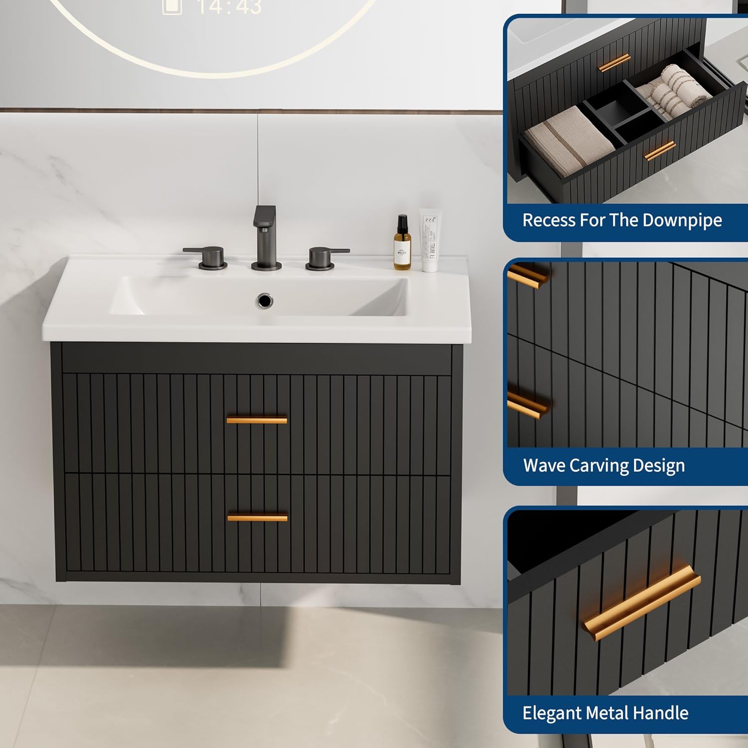 GarveeHome 24 Inch Floating Bathroom Vanity with Sink Combo, Wall Mounted Bathroom Storage Cabinet with 2 Drawers for Bathroom