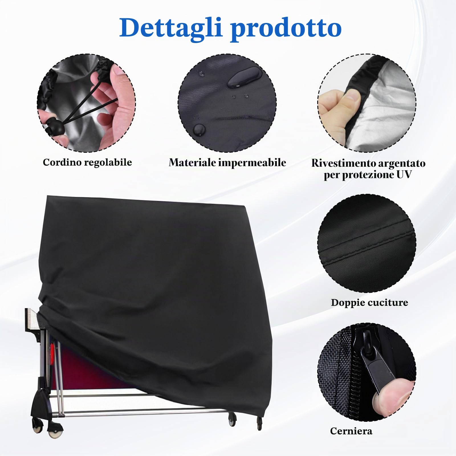 165×70×185cm Copertura Tavolo Ping Pong, Oxford Copertura Ping Pong Esterno, Custodia Impermeabile per Tavolo, Anti UV e Antivento, Resistente, per Esterno e Interno, Nero