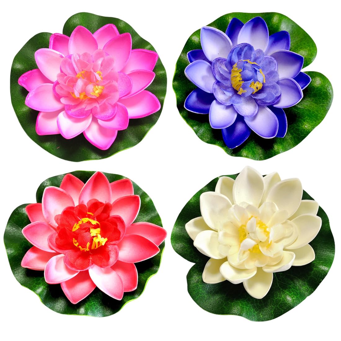 4 fiori galleggianti, ninfee artificiali, Fiori di Loto Galleggianti Finti,fiori di loto, fiori di loto, fiore, stagno di loto, per piscine, acquari, scene di torrenti con 1 foglie di loto