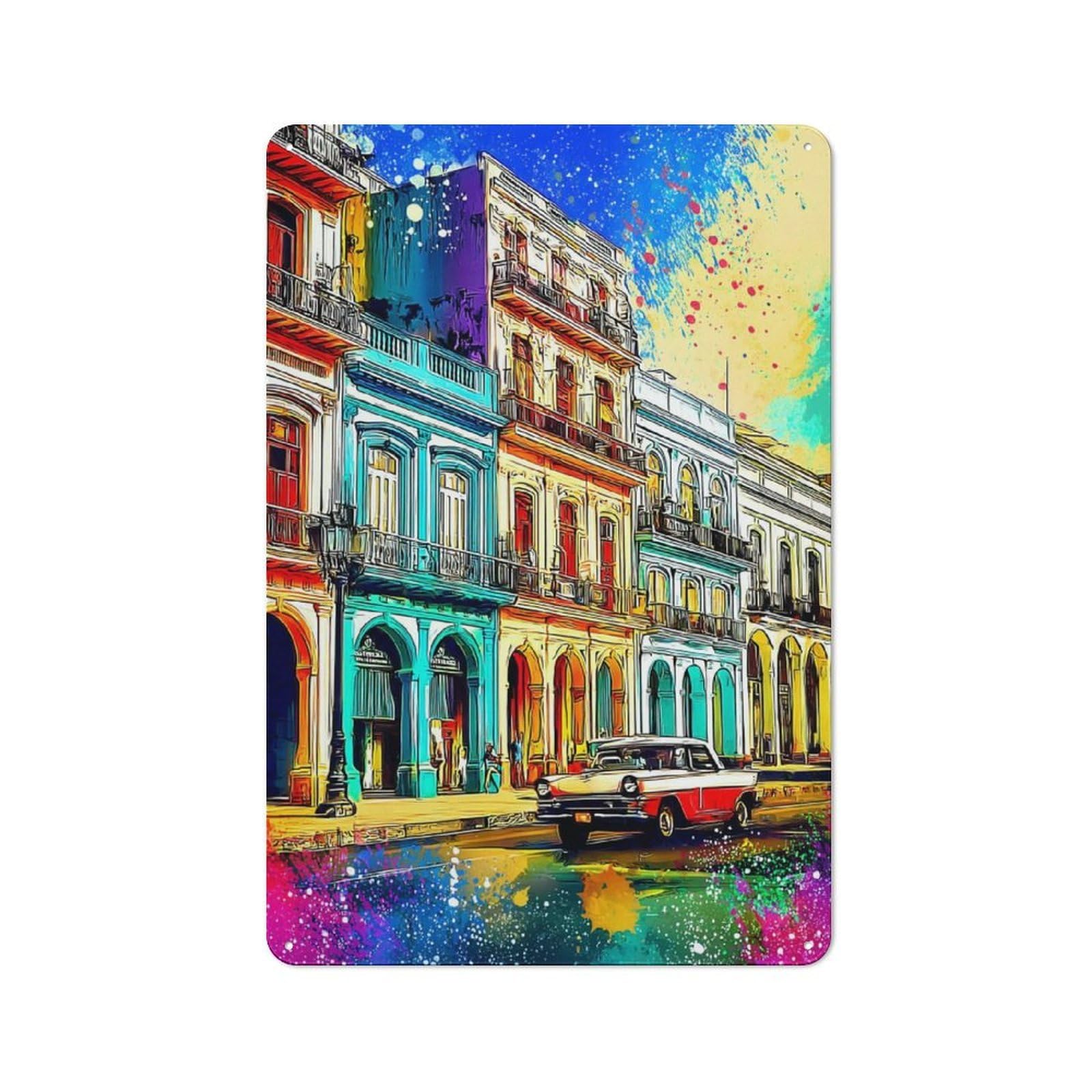 Junmoney Colorful Urban Street Scene For Garden Room Or Summerhouse, Rustic Tin Sign 30X20cm, Wall Decor For Garden Rooms And Summerhouses