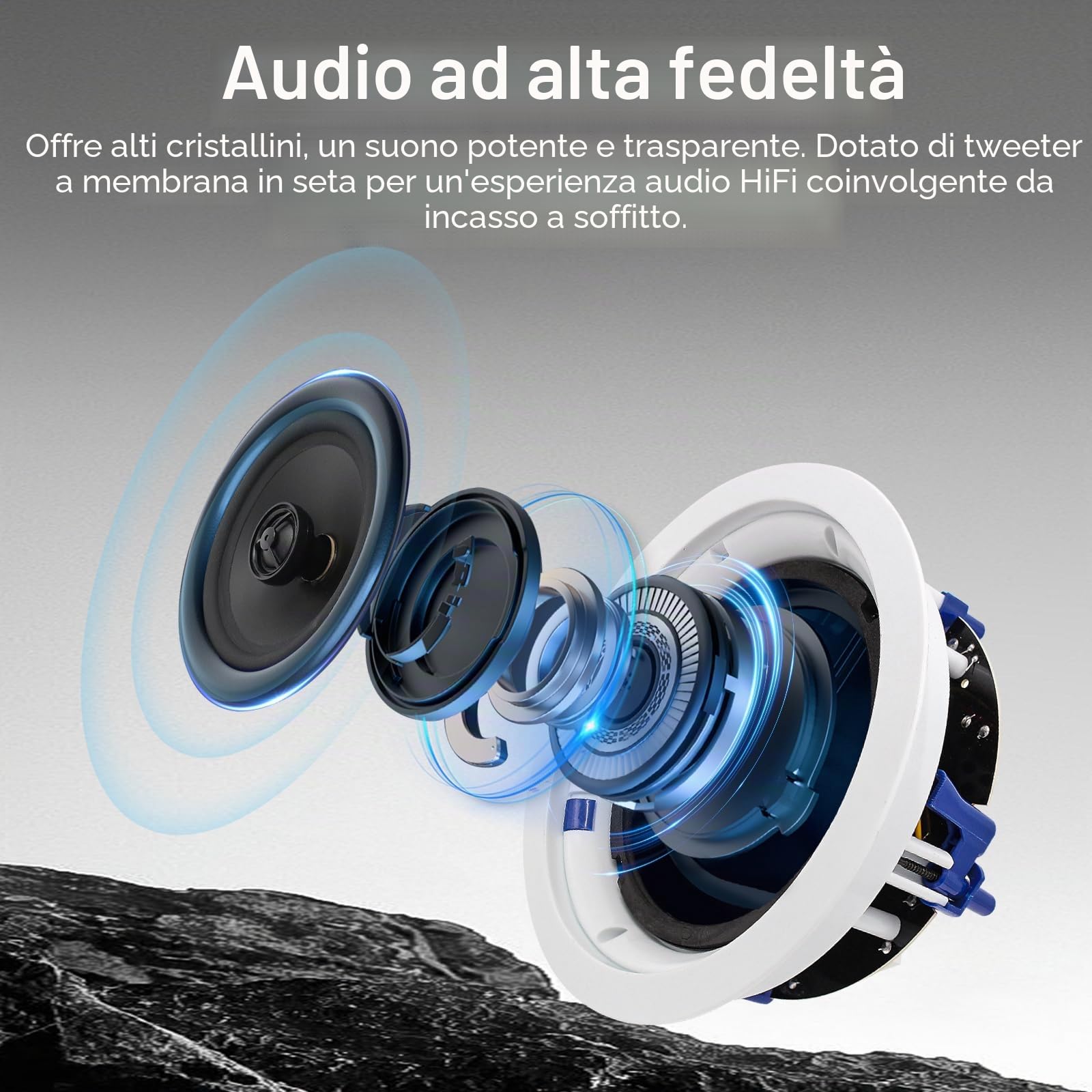 STUDIOFINIX - Sistema di altoparlanti da incasso per soffitto Bluetooth da 5,25" e 600 Watt adatto per interni, cucina, home theater, camera da letto, ufficio, patio coperto (2 altoparlanti)