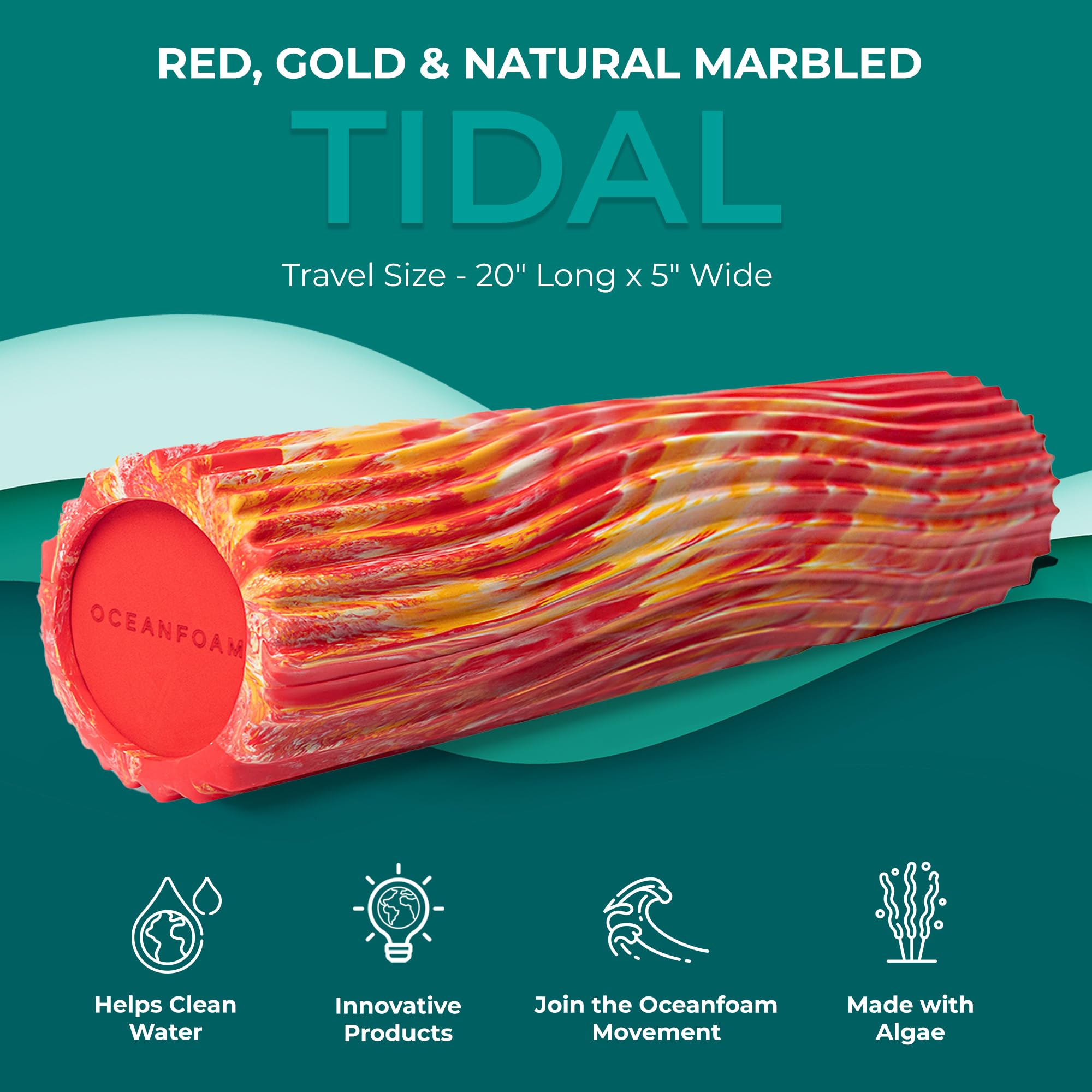 Oceanfoam Tidal Roller – Muskelmassage-Schaumstoffrolle für Rückenschmerzen und Dehnung – Breite Wellenstruktur – ergonomisches Design – Yoga und Leichtathletik – volle Größe, 50,8 x 12,7 cm – Rot