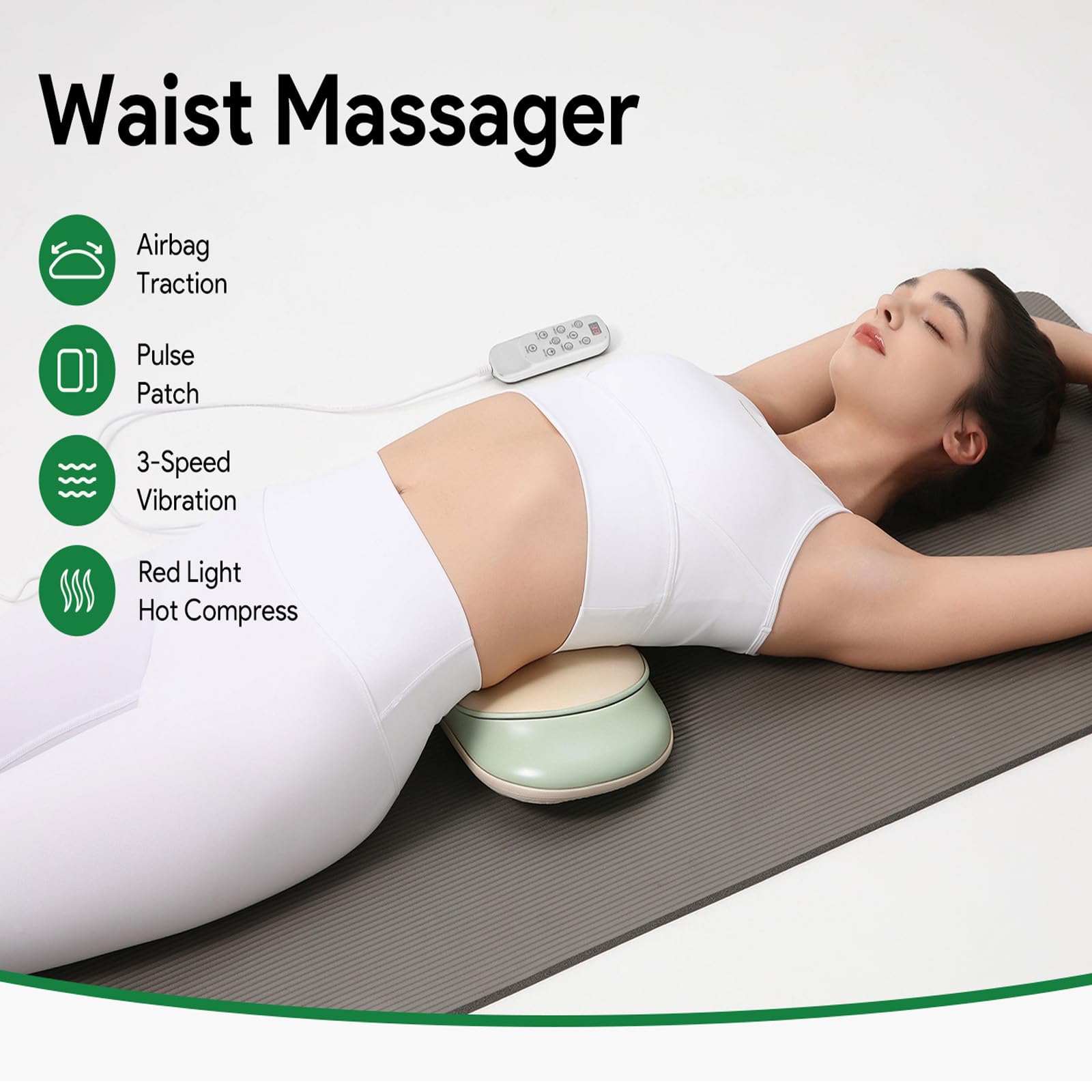 Massaggiatore a Trazione Lombare, Massaggiatore per Schiena Senza Fili con Trazione Tramite Airbag, Impacco Caldo, Massaggio Vibrante, Elettroterapia EMS, Massaggiatore Elettrico per Sciatica (Nero)