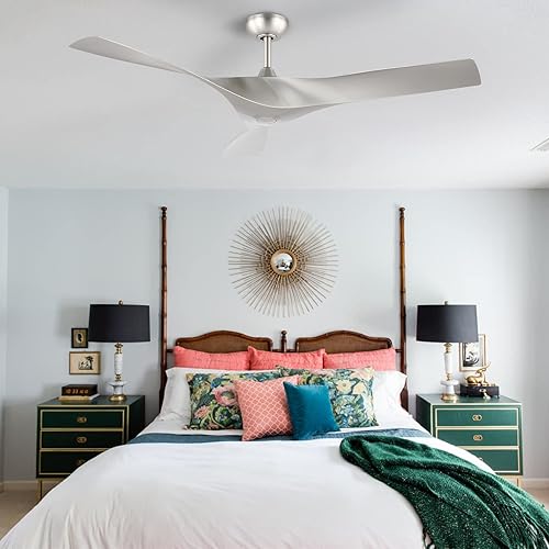 Miniatura 8 de ACOZ Ventilador de techo CC de 52 pulgadas sin luces con control remoto, ventiladores de techo de níquel cepillado con 3 cuchillas de plástico ABS,