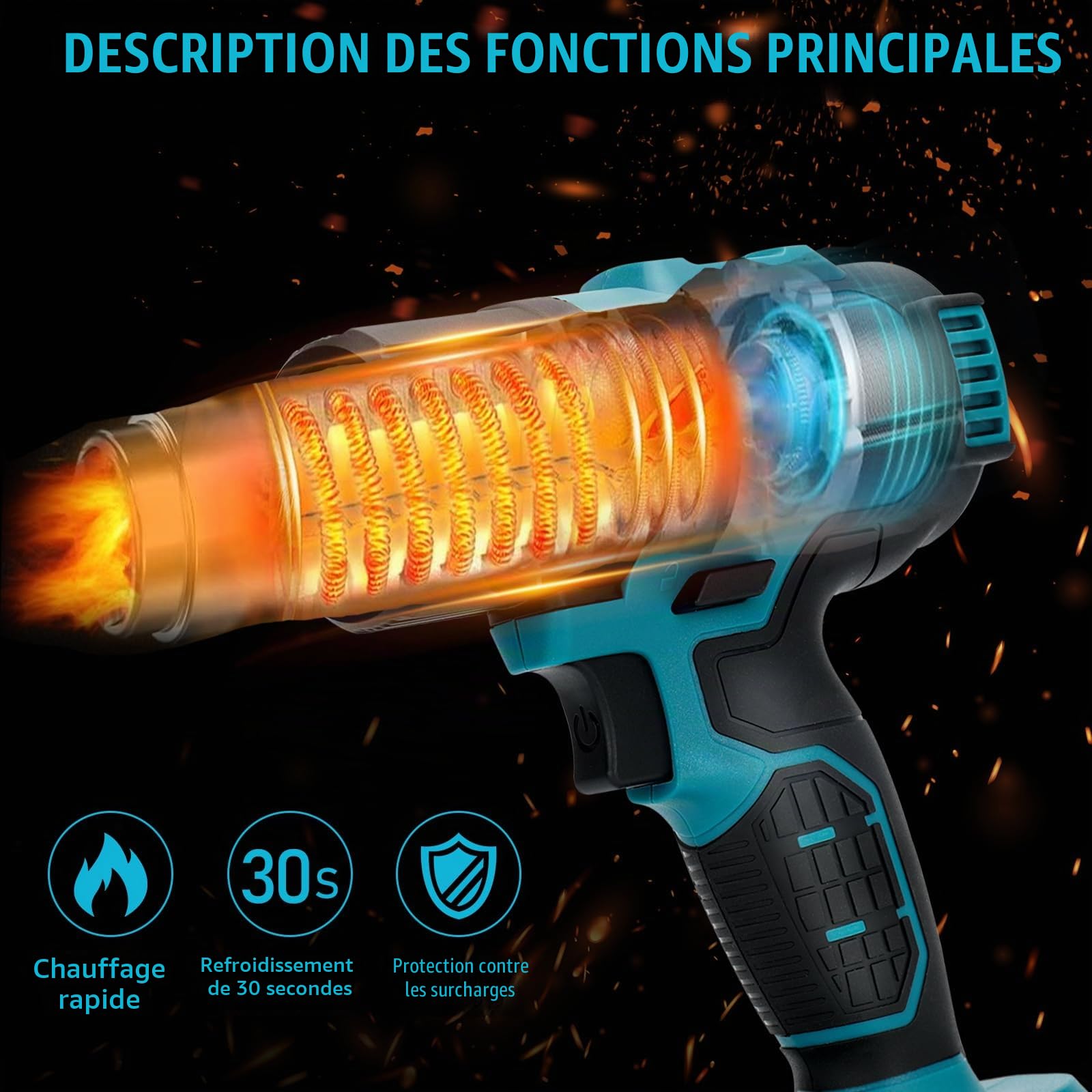 Decapeur Thermique Sans Fil pour Batterie Makita 18V, Décapeur Thermique avec 8 buses, 4 vitesses et écran LCD pour le séchage, pour le séchage, cintrage de tubes, enlèvement de peinture