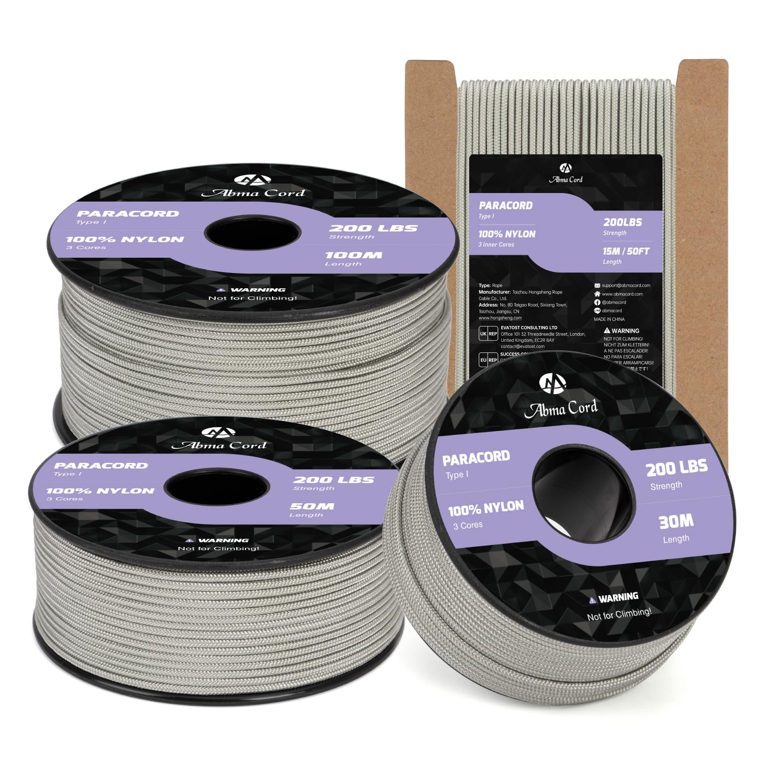 Abma Cord 2mm Paracord 100m Nylon Rope 3 Strands String Type I Cord