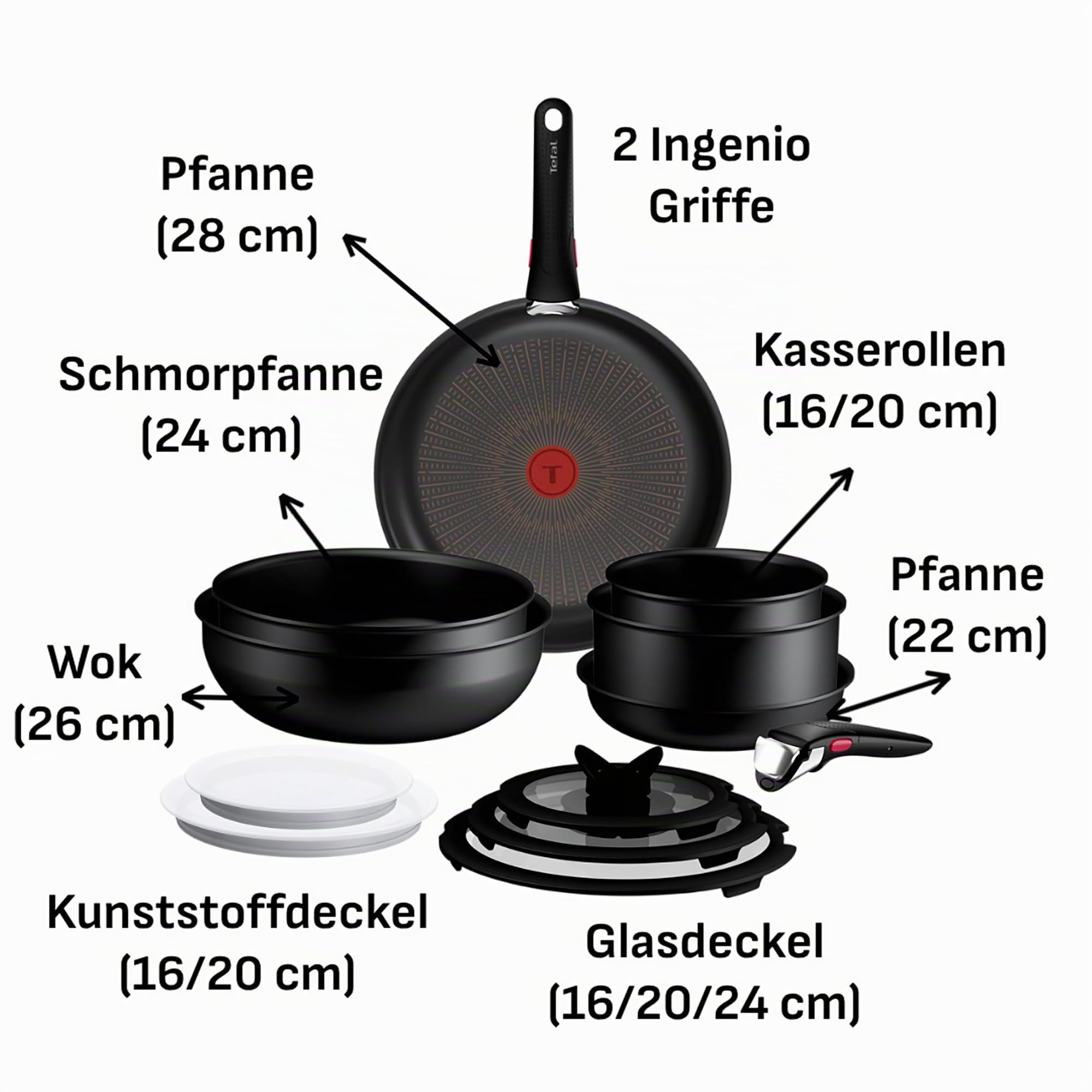 Tefal Ingenio Explore On 13-tlg. Kochgeschirr-Set, Fusion Core Antihaftversiegelung, stapelbar, platzsparend, Thermo-Signal, für alle Herdarten, sicherer Griff, mühelose Reinigung, Schwarz, P0009302