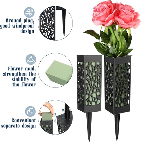 Miniatura 3 de Jarrones de cementerio de 12 piezas con picos de espuma para exteriores en el suelo, para cementerio, soporte de flores de plástico, agujero de