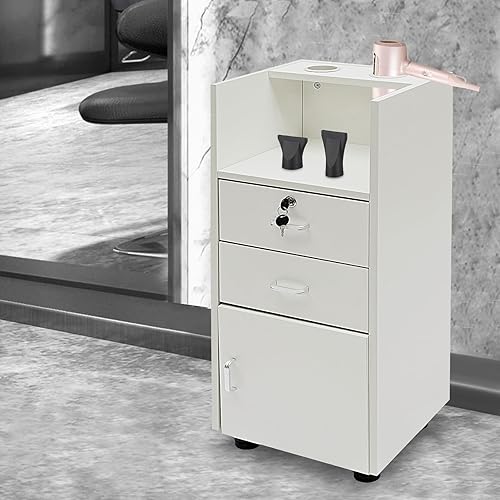 Miniatura 9 de Barber Stations - Armario de almacenamiento con cajón, estación de estilista con 2 soportes para secador de pelo, estación de salón de belleza con
