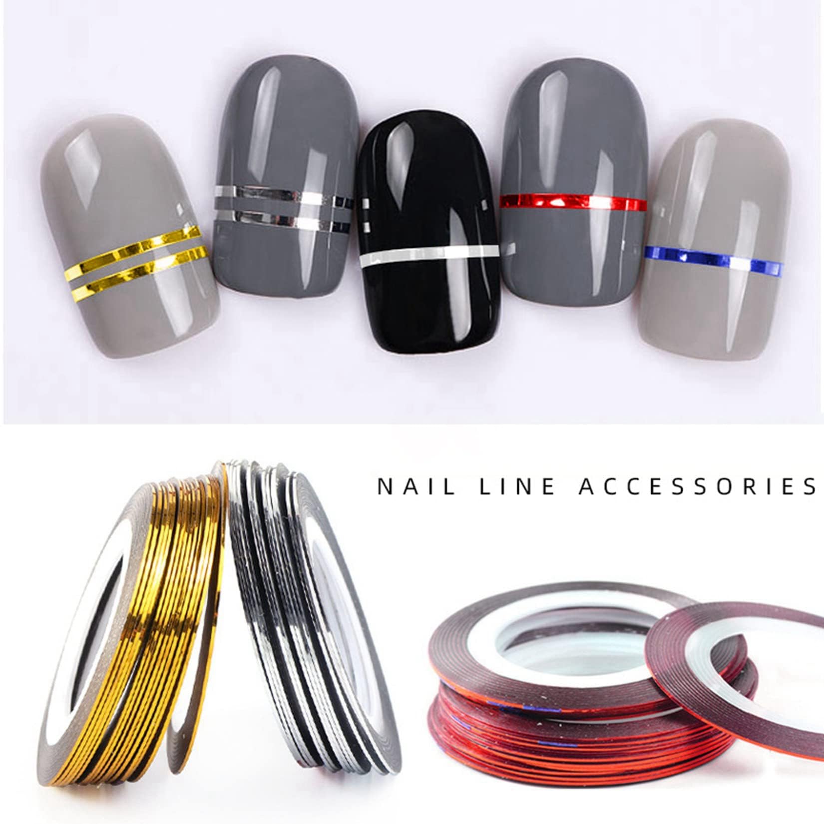 Lignes De Ruban Adhésif À Rayures Nail Set 6 Rouleaux Laser Nails Décalcomanies Rayures Auto-adhésives 1 Mm Accessoires D'art pour Le Salon De Manucure