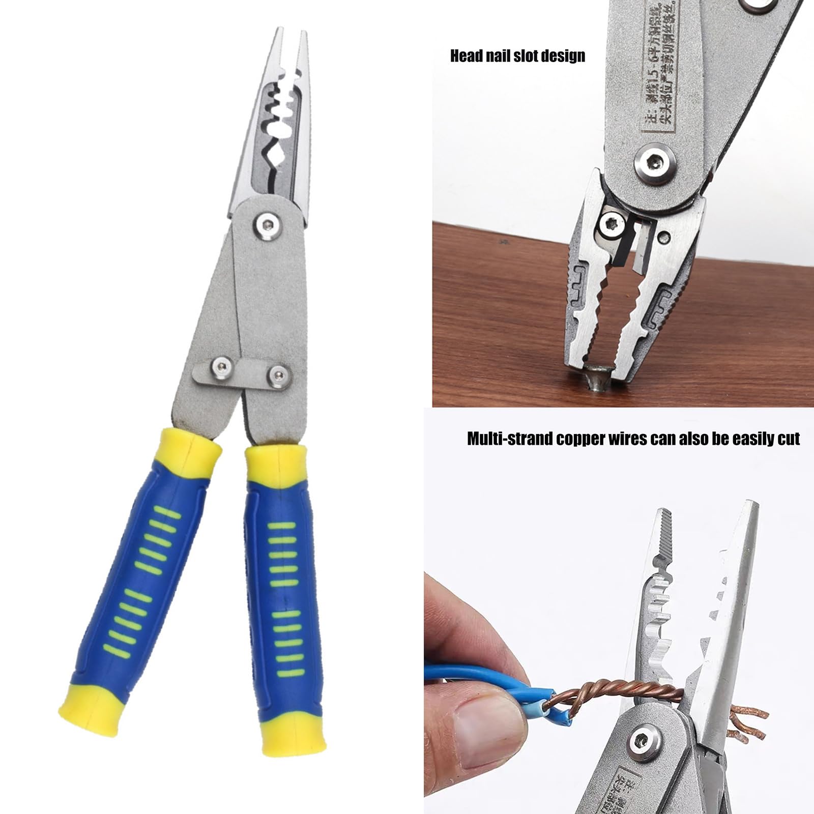 Zange mit umschaltbaren Backen aus wärmebehandeltem Kohlenstoffstahl, Abisolierfunktion für 0, 5–6 mm² Kabel, Mechaniker, Wartungsarbeiten, ergonomische, rutschfeste Zange