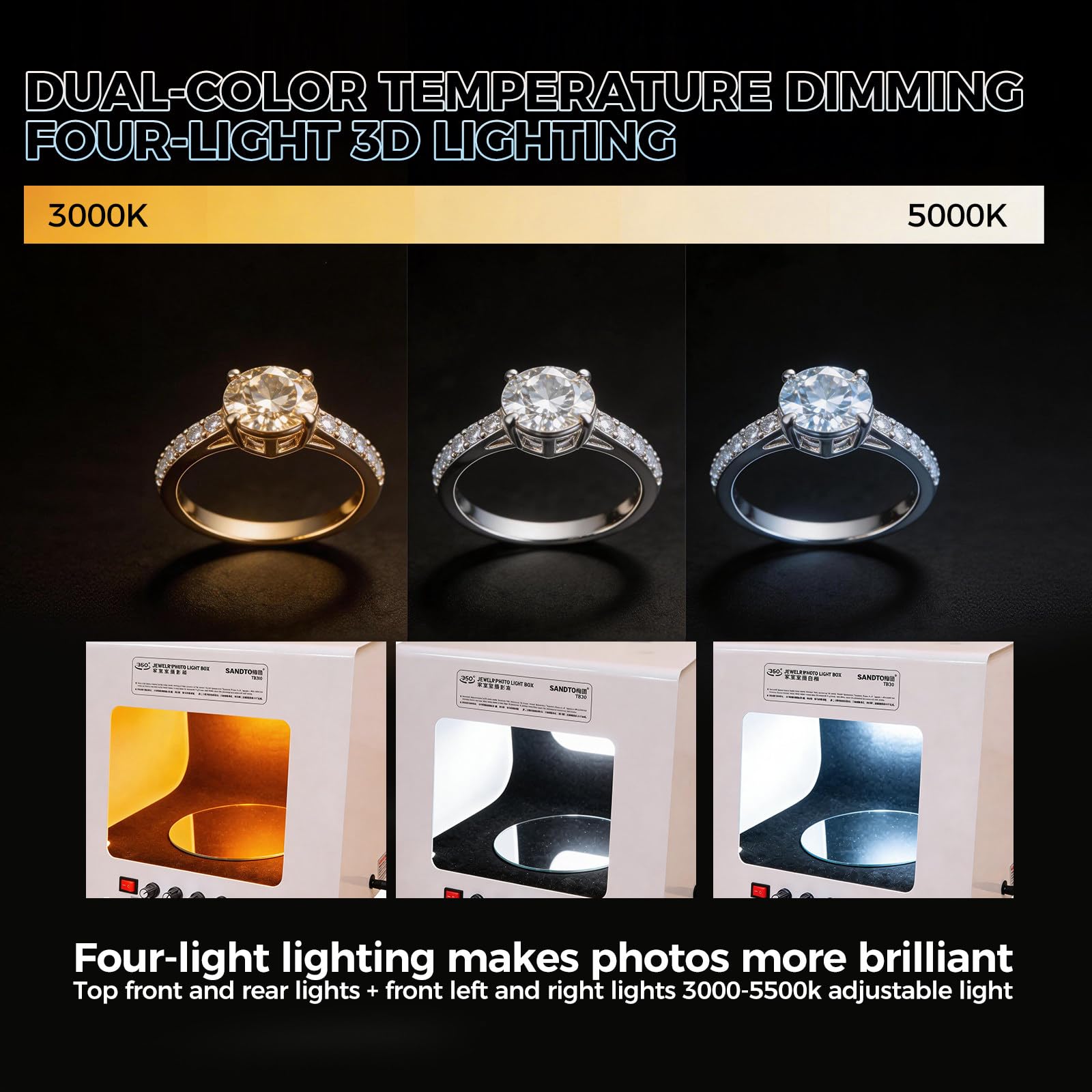Mini caja de luz para estudio fotográfico para objetos pequeños, iluminación de 4 lados, luz y velocidad ajustables, tocadiscos fotográficos para joyas, cosméticos y manualidades