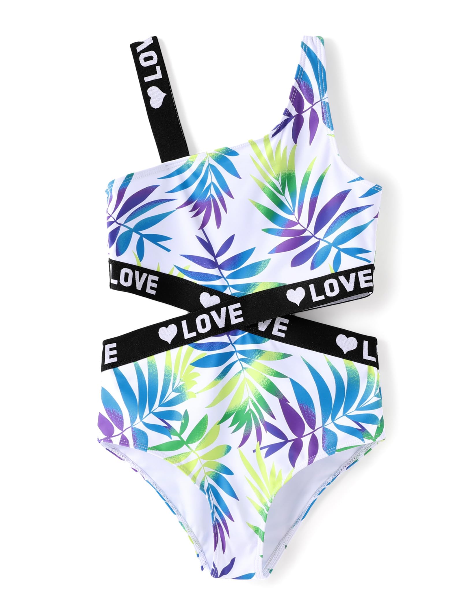 PATPAT Girls One Piece Swimsuits Floral Tropical Bathing Suit Cutout Swimwear Beachwear