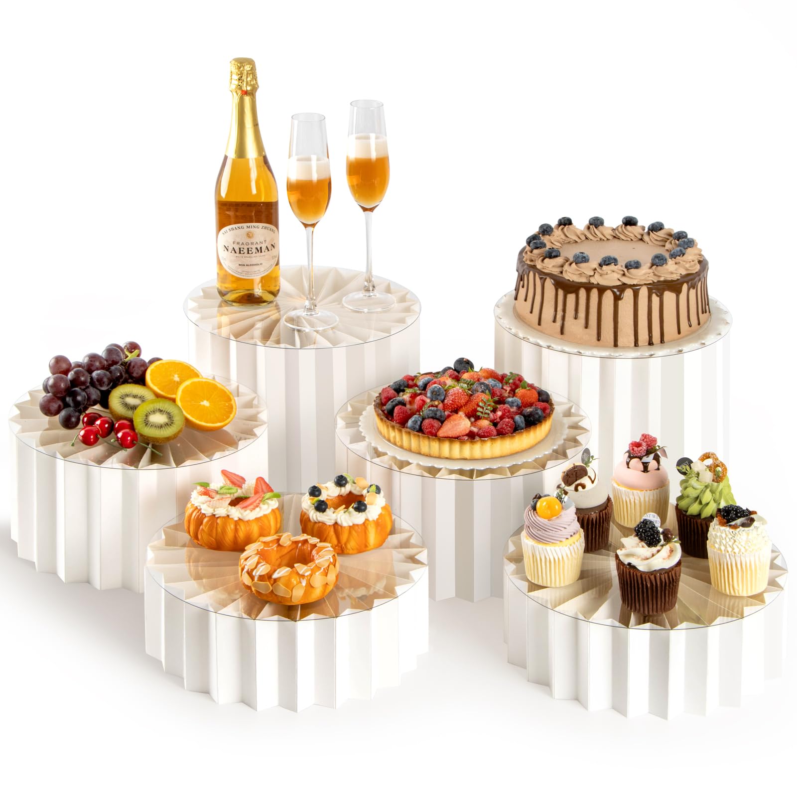Puersi White 6 Pack Buffet Risers, Foldable Food Display Risers For Party, Display Stands For Food, Cake Cupcake Stands, Riser Display Stand For Desserts, Food, Jewelry
