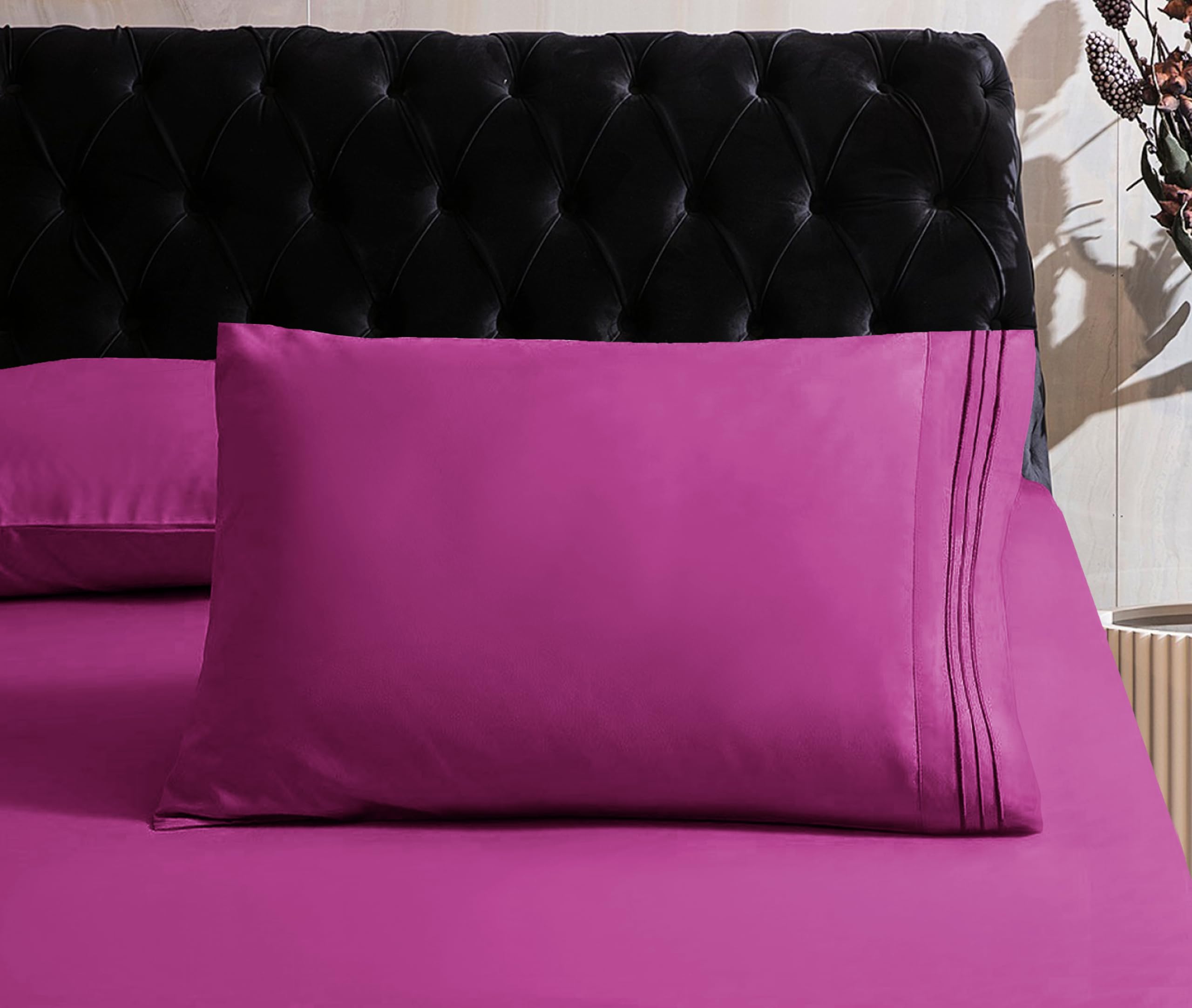 Mocassi Hotel Luxury 1800 Thread Count Bedding Pillowcases Standard Size Set of 2 - Pillow Covers - Pillow Protector - Cooling Pillowcases (Set of 2 Standard/Queen Size, Hot Pink)