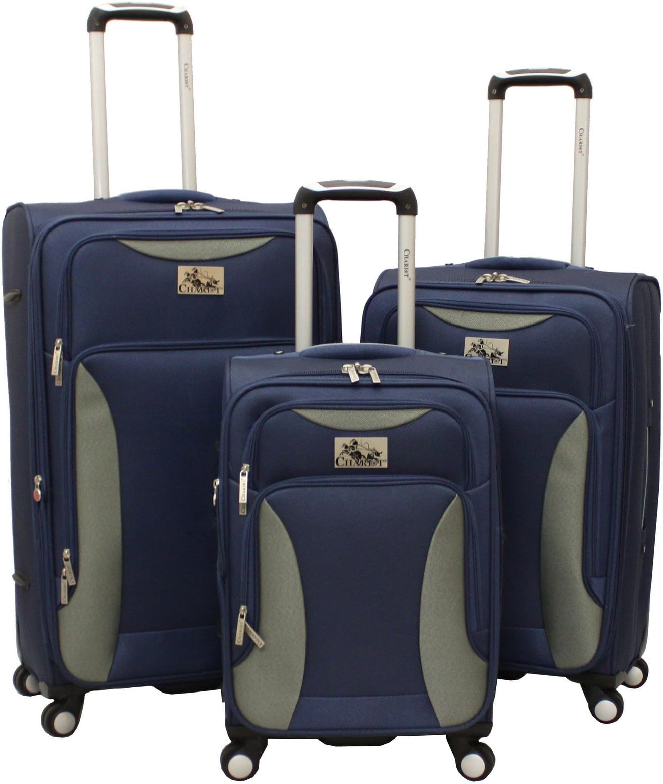 Chariot Bari 3-Piece Lightweight Upright Spinner Luggage Set, Navy Grey, One Size