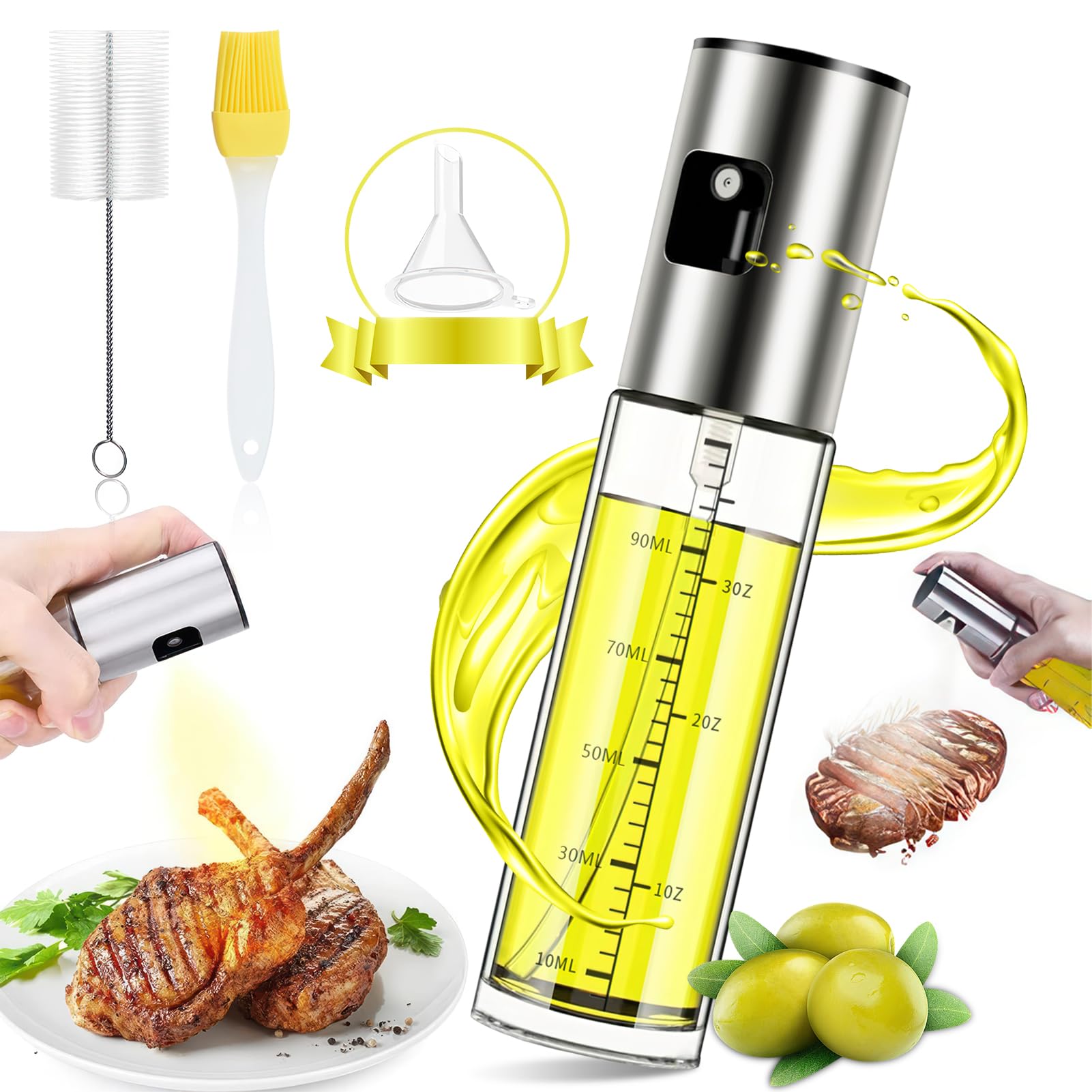 Nylea ÖLsprüHer für Speiseöl 2Pcs,100ml Öl Sprühflasche Edelstahlglas ÖLspray Zum Kochen Öl spray für Heißluftfritteuse Airfryer Öl Spray für Salat, Grillen, Backen In der Küche Kleine Glas