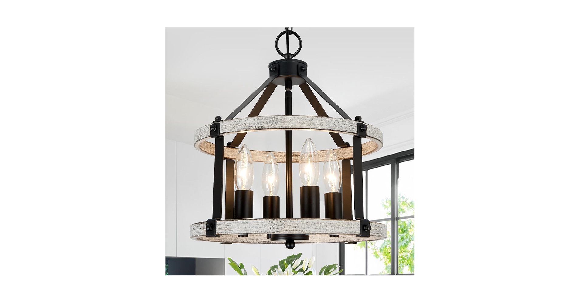 4-Light Farmhouse Chandelier, 12.5 Inch Rustic Black and