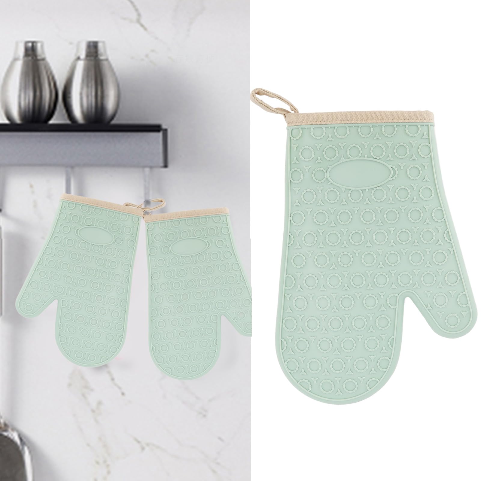 Ejoyous Guanto da Forno in Silicone, Impermeabile, Resistente Al Calore, con Fodera in Cotone, Guanto da Antiscivolo, per Contenere Pentole Calde, Piatti, Utensili Durante la cottura. (GREEN)